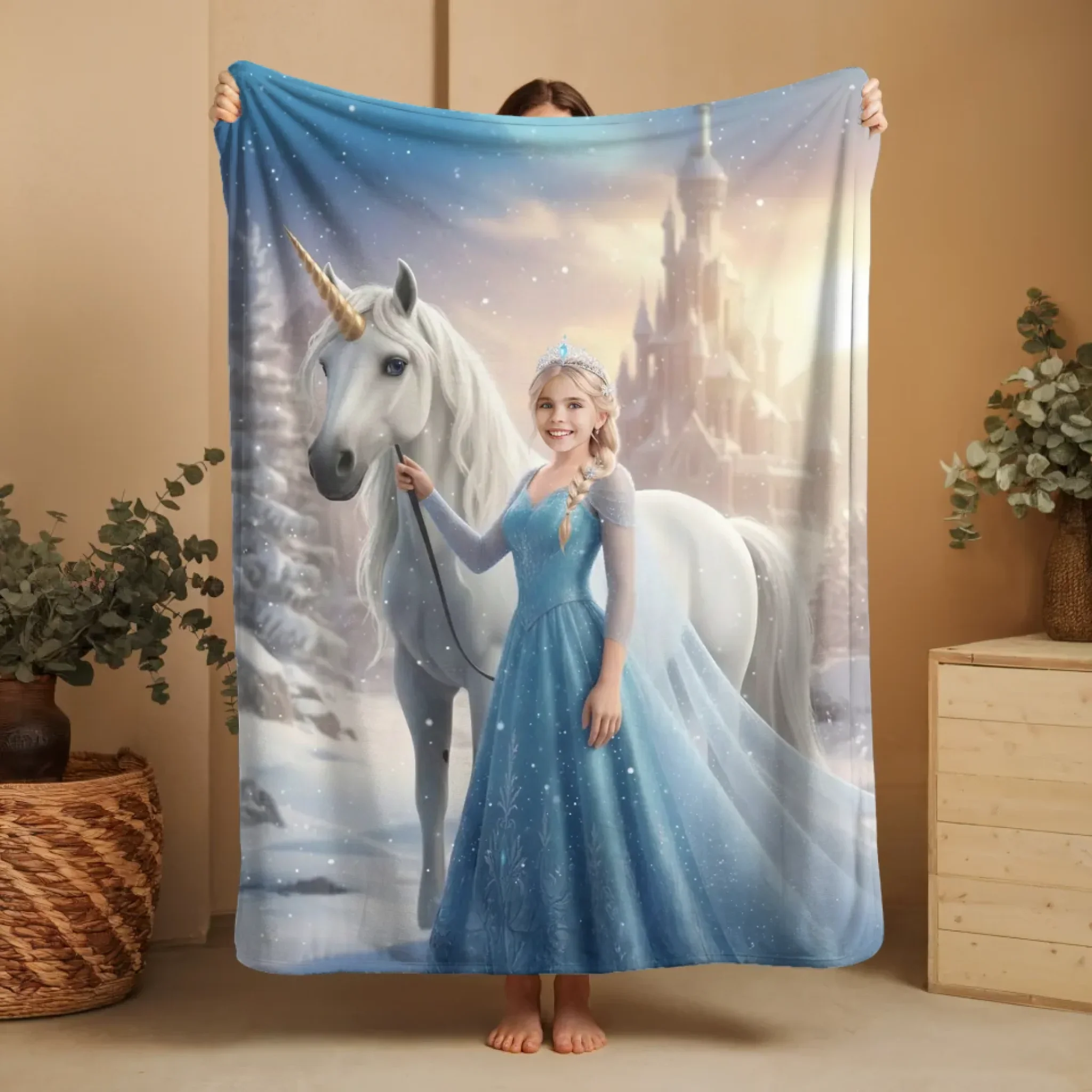 Couverture personnalisée – Princesse reine des glaces avec un cheval blanc - Image 4