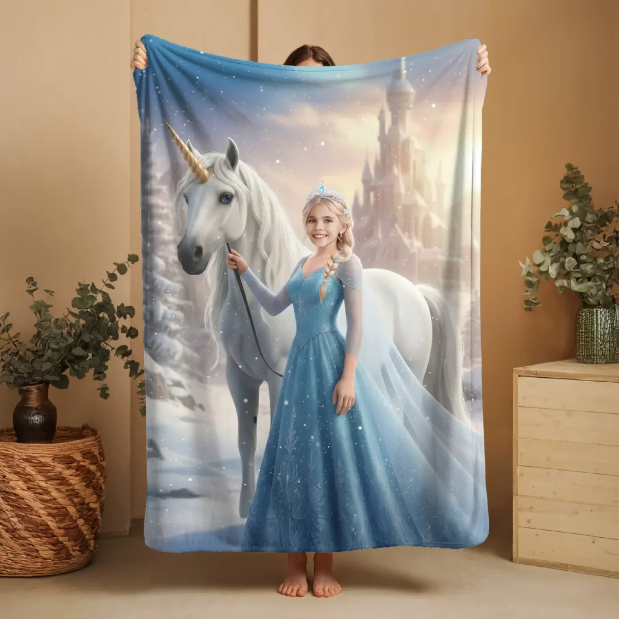 Couverture personnalisée – Princesse reine des glaces avec un cheval blanc - Image 7