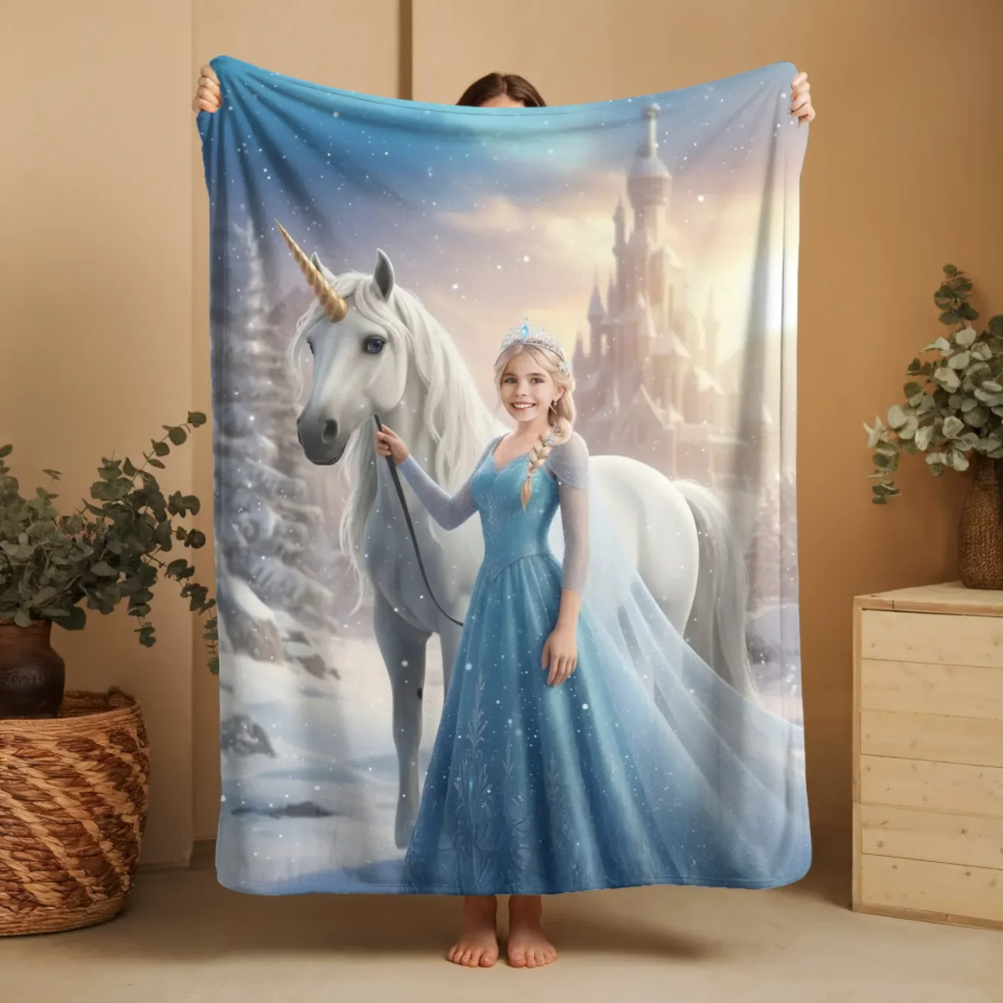 Couverture personnalisée – Princesse reine des glaces avec un cheval blanc - Image 9