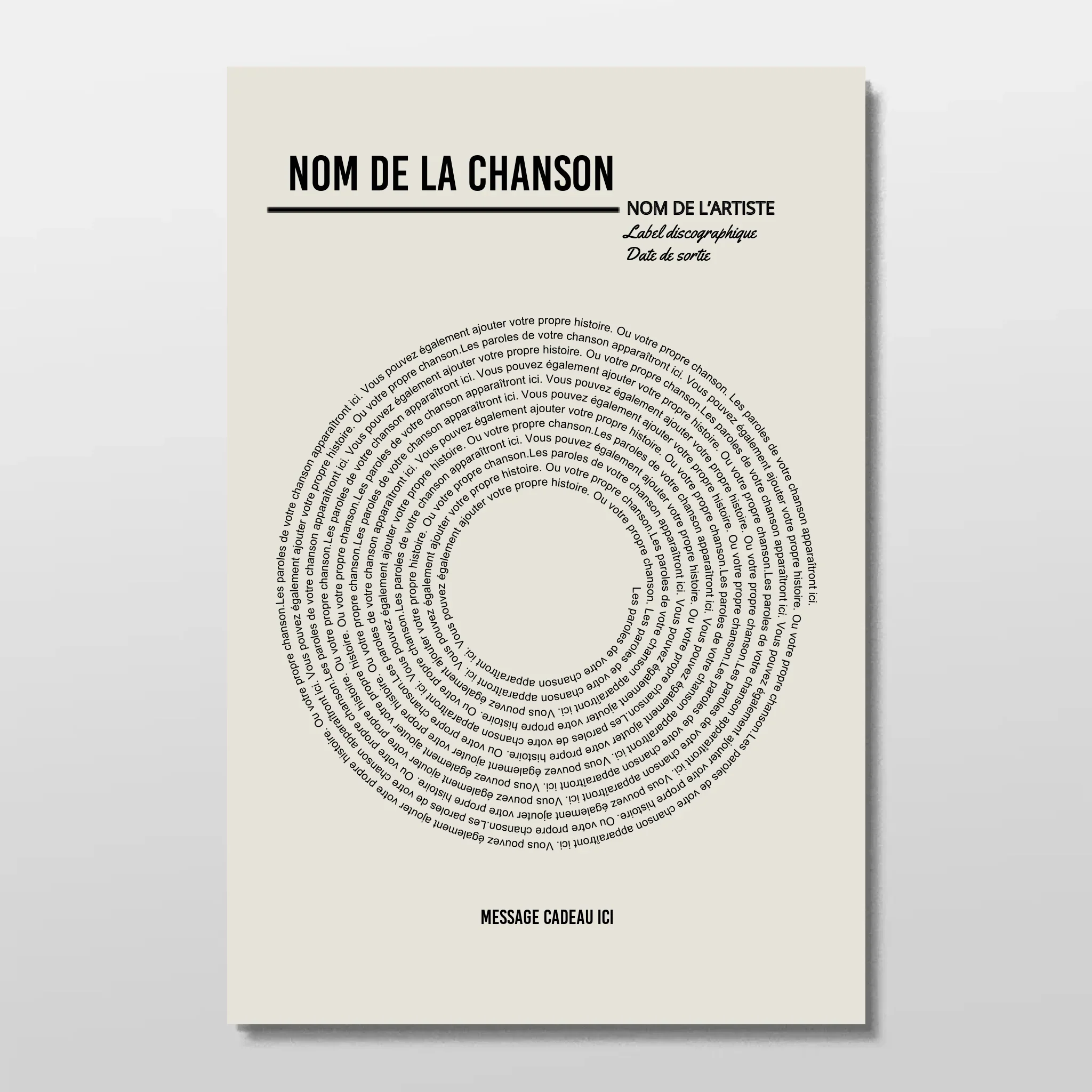 Poster personnalisé – Affiche vinyle personnalisée avec paroles