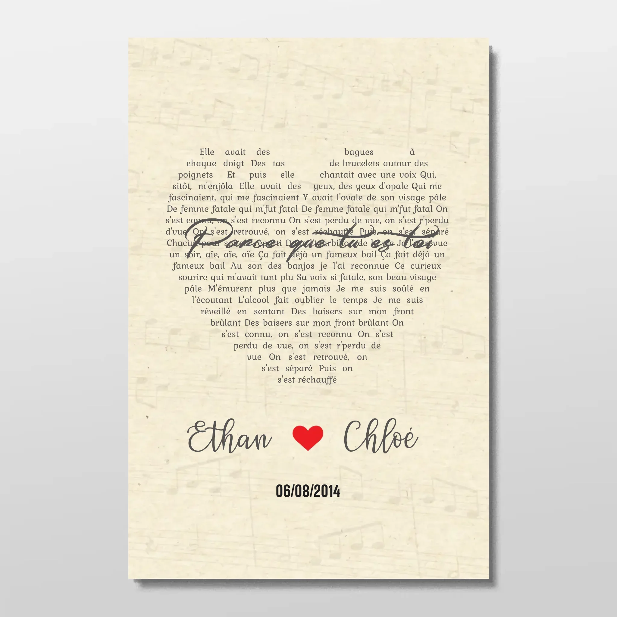 Poster personnalisé – Chanson personnalisée en forme de cœur-verticale