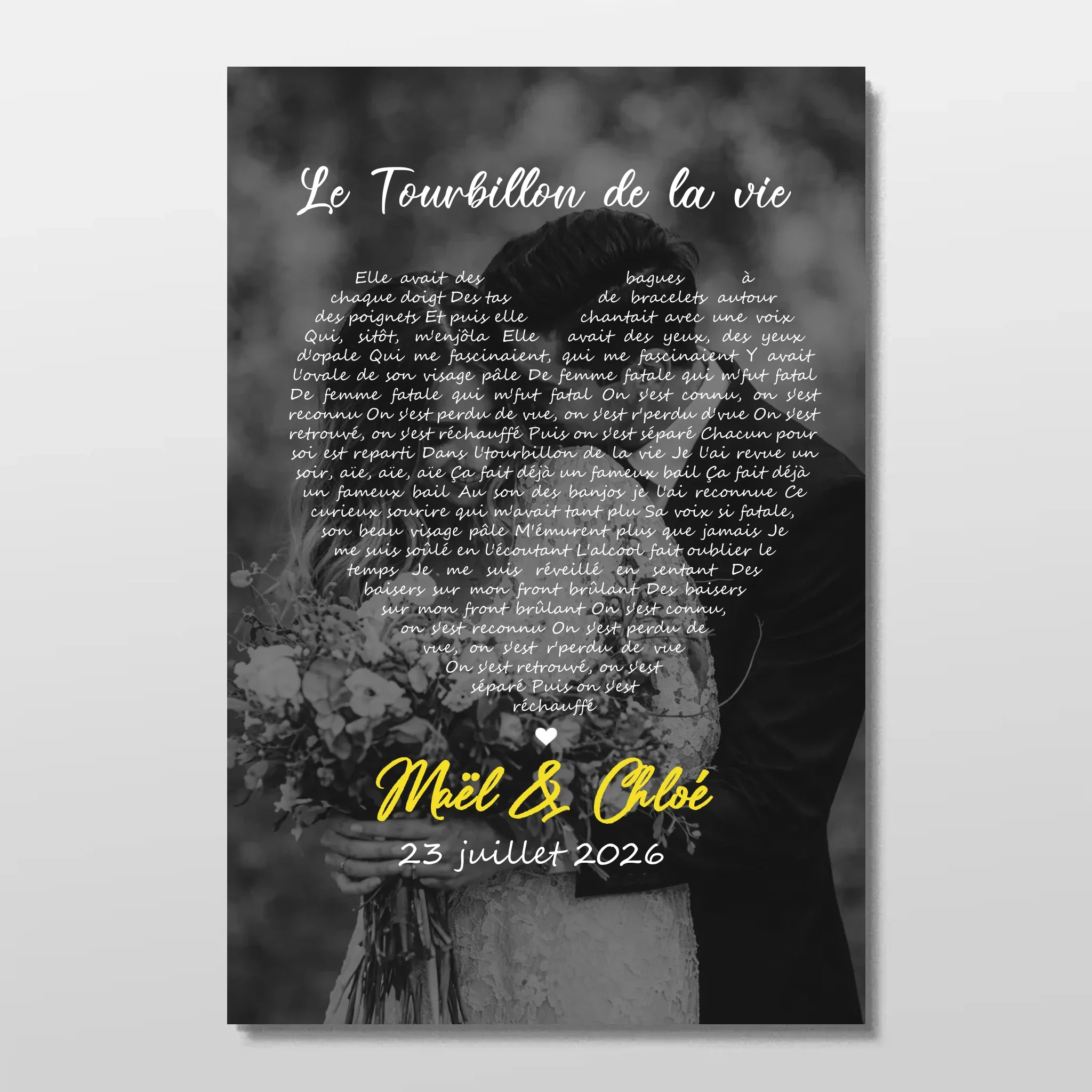 Poster personnalisé – Paroles de chanson en noir et blanc en forme de cœur-Vertical