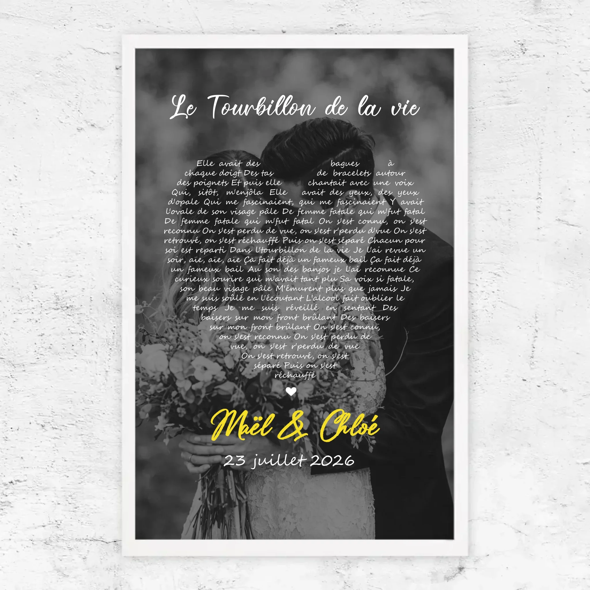Poster personnalisé – Paroles de chanson en noir et blanc en forme de cœur-Vertical - Image 16