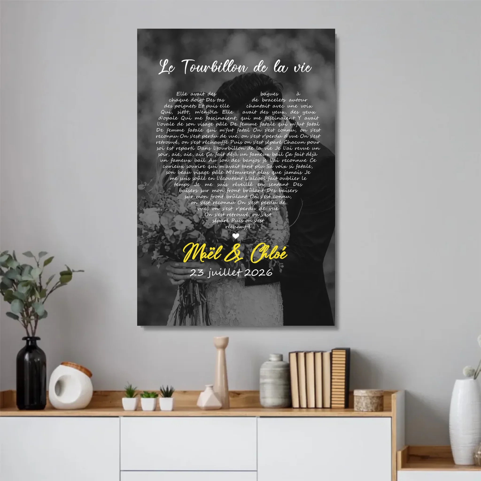 Poster personnalisé – Paroles de chanson en noir et blanc en forme de cœur-Vertical - Image 2