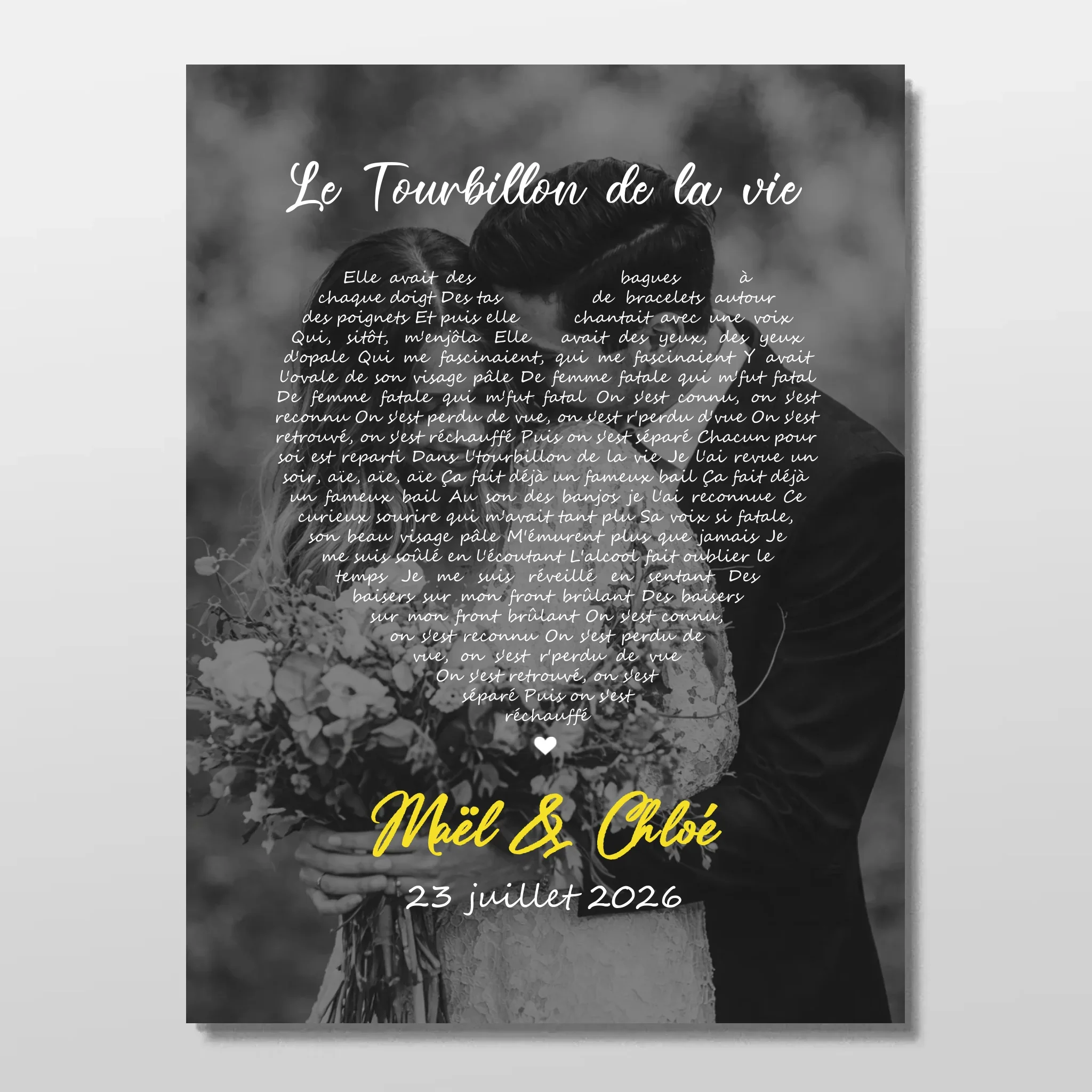 Poster personnalisé – Paroles de chanson en noir et blanc en forme de cœur-Vertical - Image 3