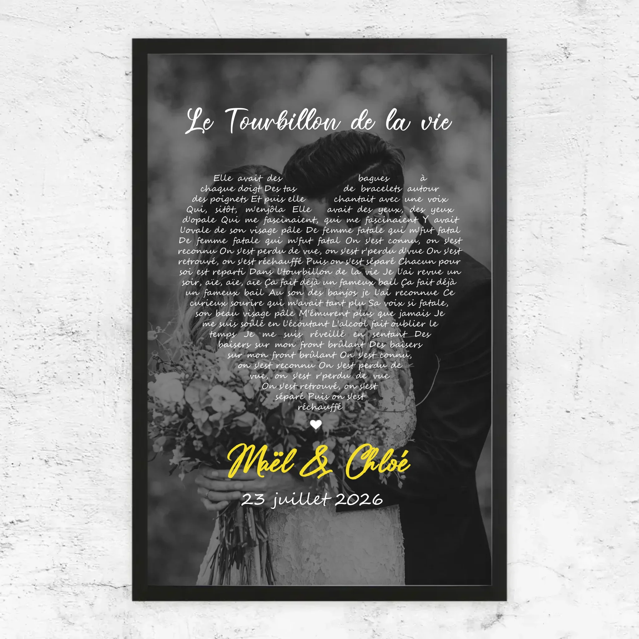 Poster personnalisé – Paroles de chanson en noir et blanc en forme de cœur-Vertical - Image 6