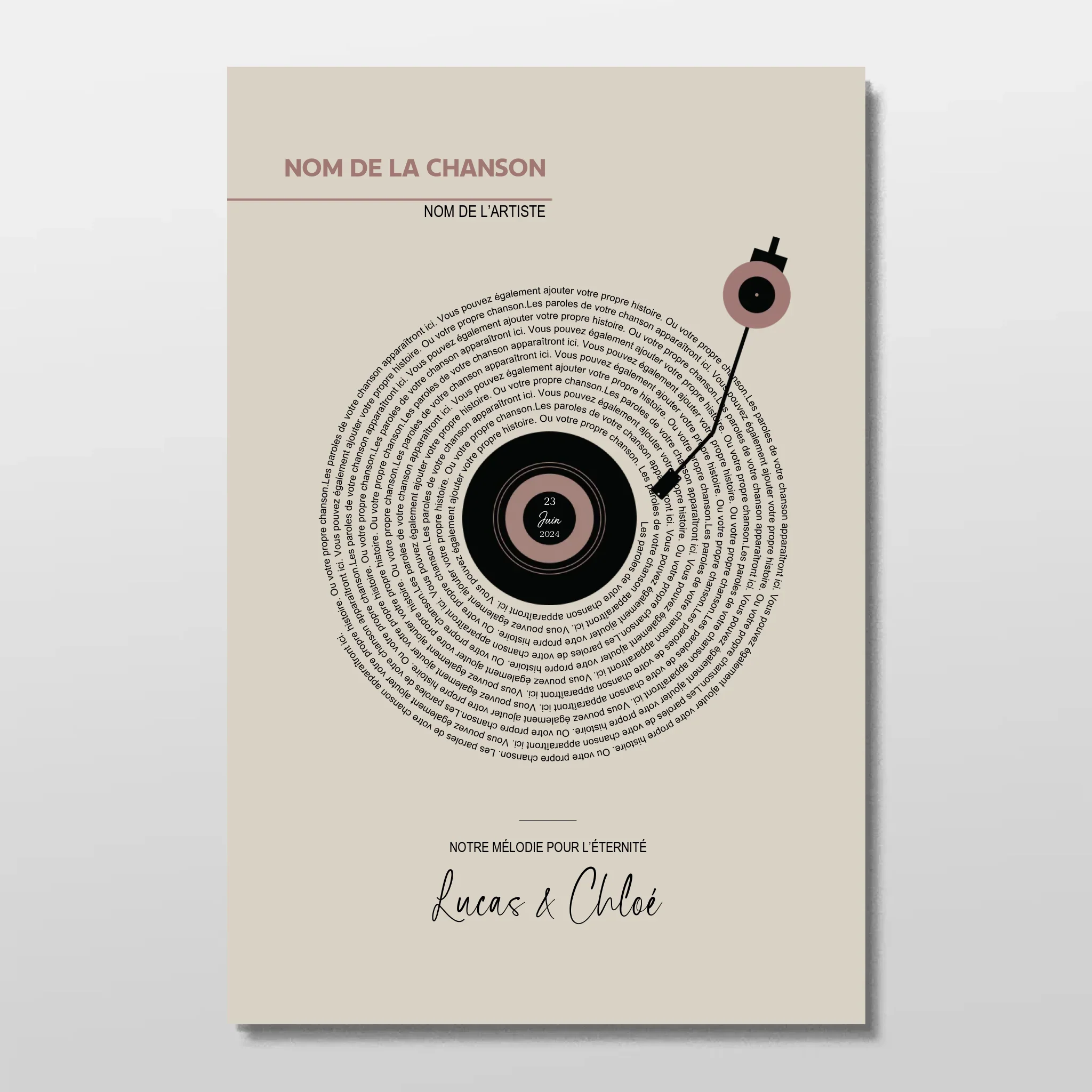 Poster personnalisé – Paroles de chansons vinyle rétro
