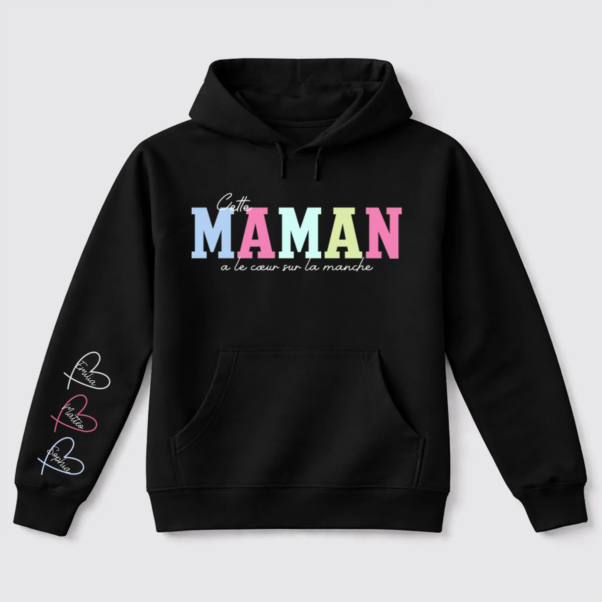 Sweat à capuche personnalisé – Porte ton cœur sur la manche pour maman