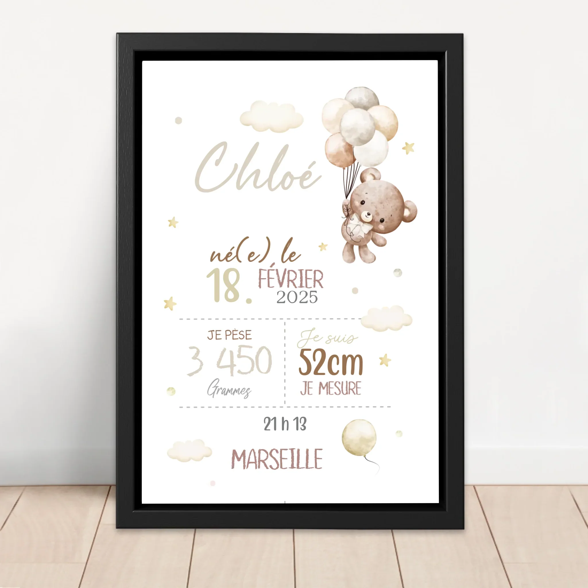 Toile personnalisée – Annonce de naissance avec ours en peluche - Image 4
