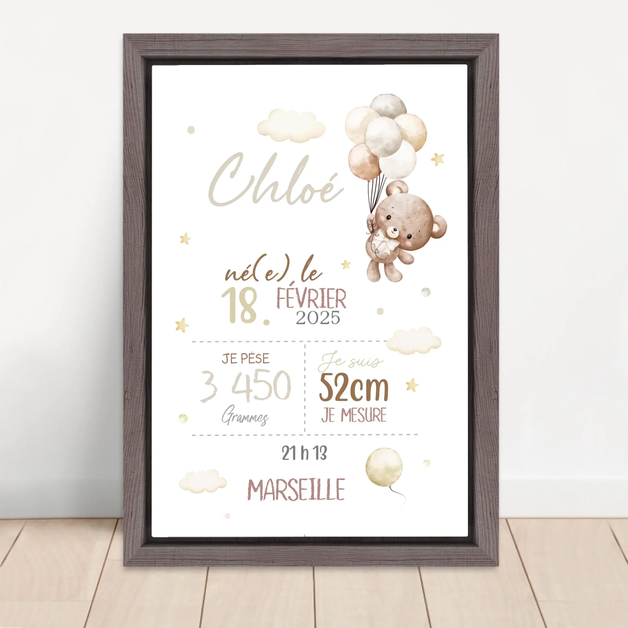 Toile personnalisée – Annonce de naissance avec ours en peluche - Image 5