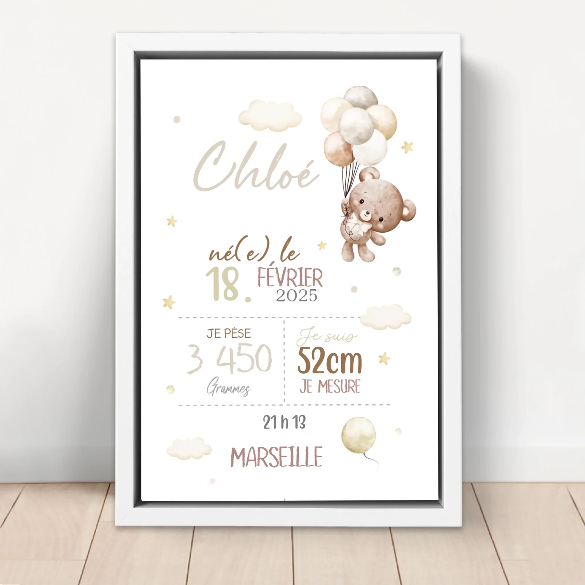 Toile personnalisée – Annonce de naissance avec ours en peluche - Image 6