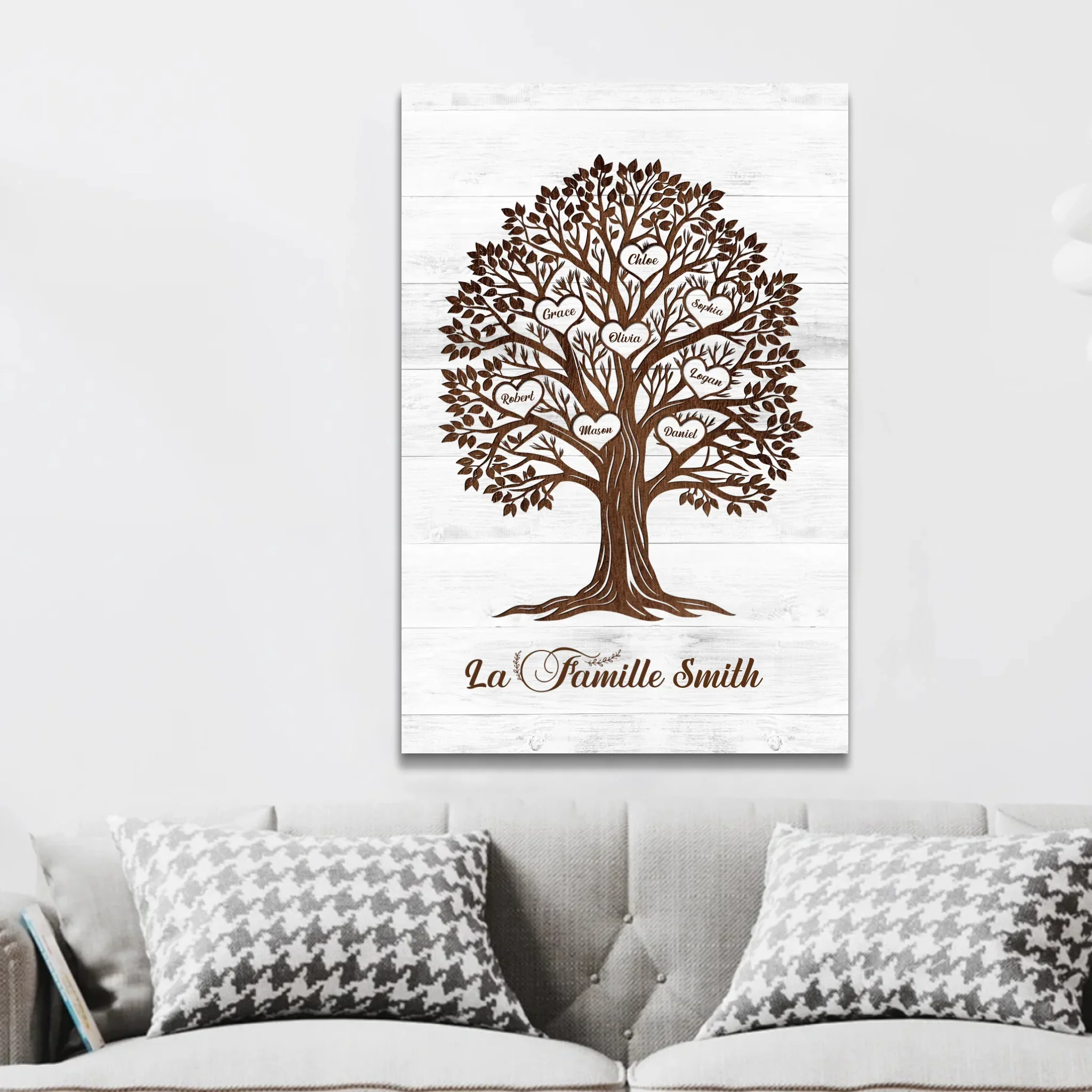 Toile personnalisée – Arbre généalogique aux prénoms en forme de cœur - Image 2