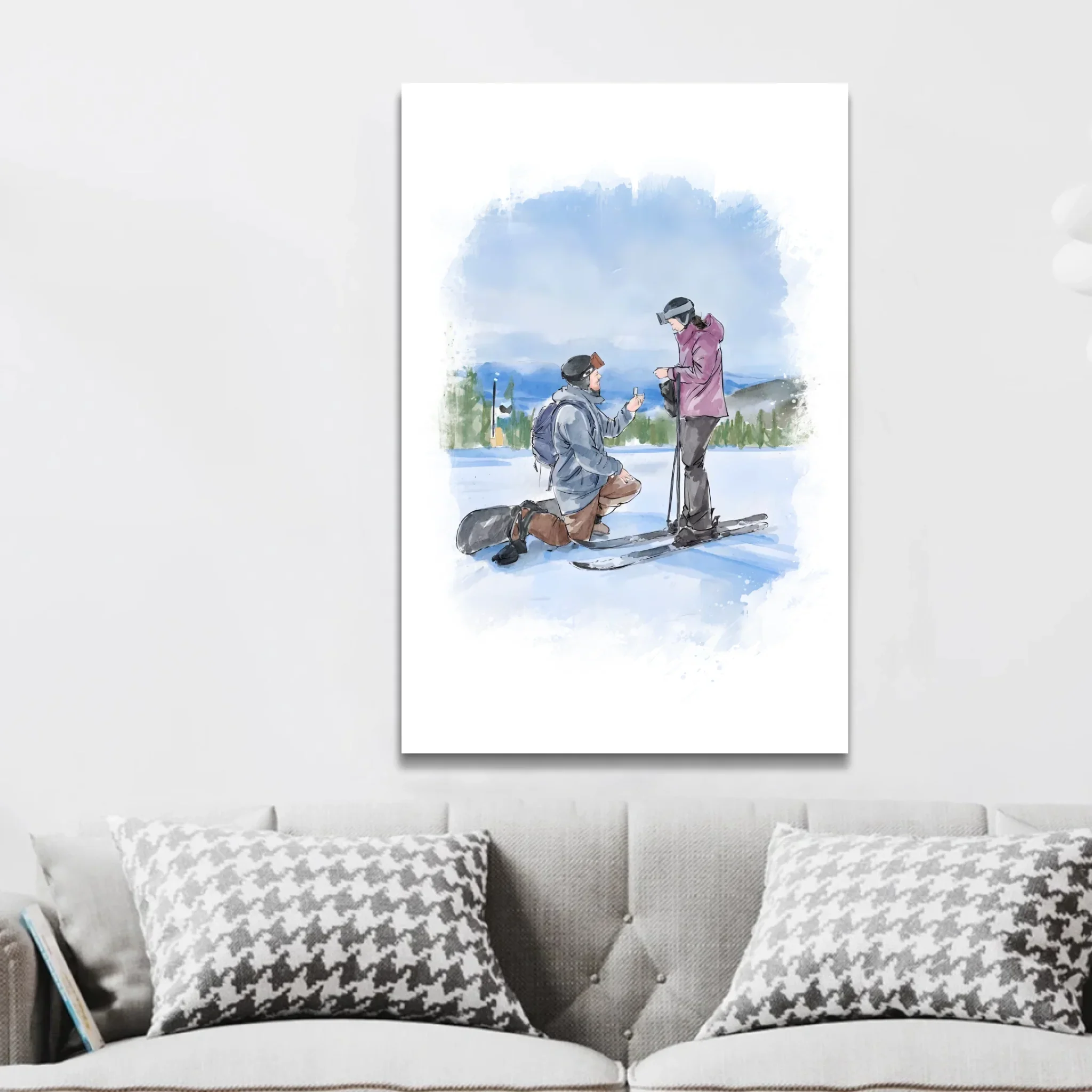 Toile personnalisée – Art aquarelle de couple à partir d'une photo - Image 2