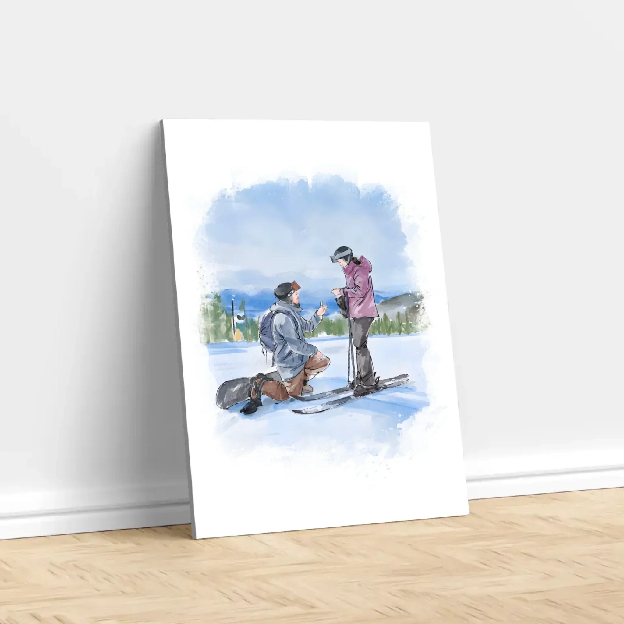 Toile personnalisée – Art aquarelle de couple à partir d'une photo - Image 3