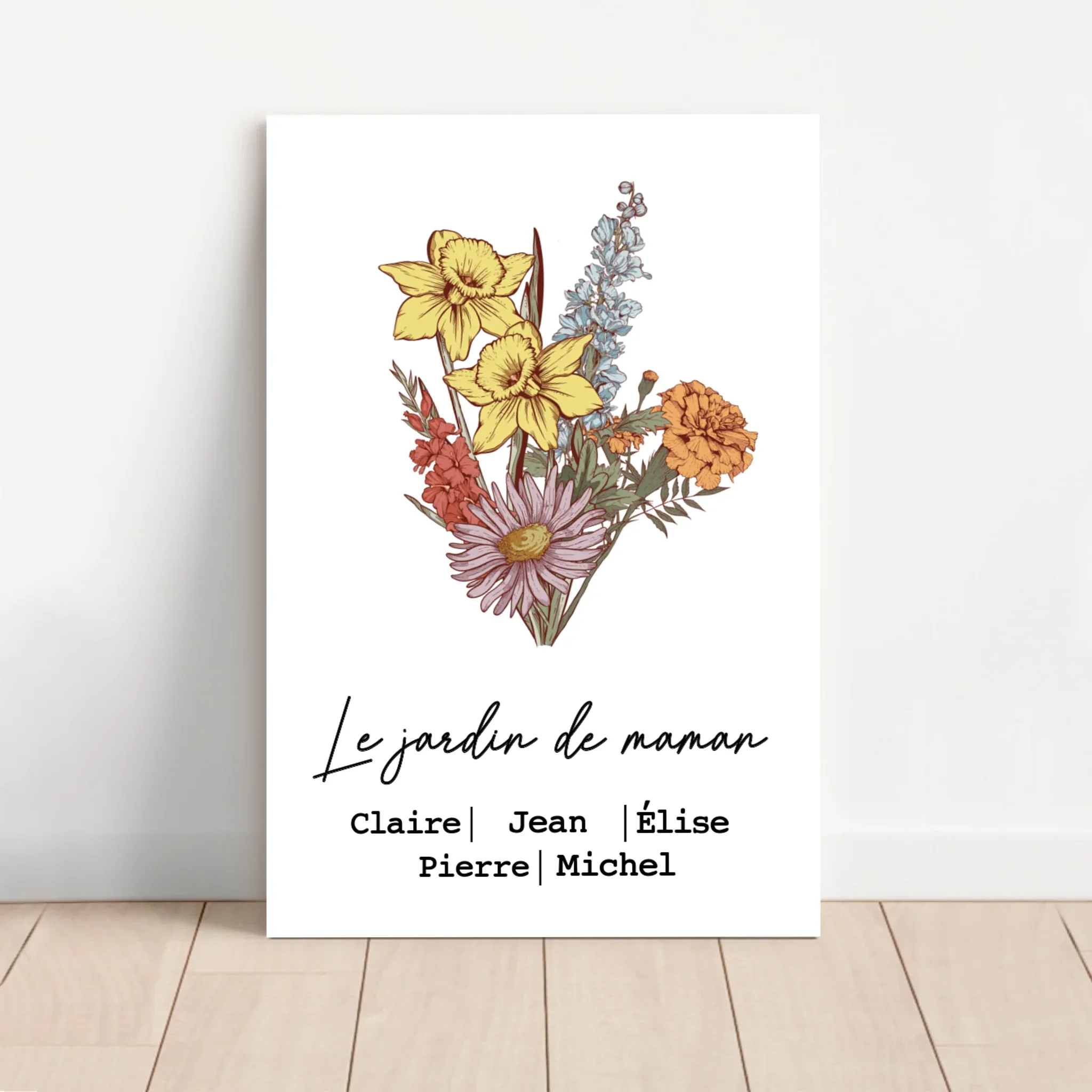 Toile personnalisée "Bouquet de fleurs de naissance"