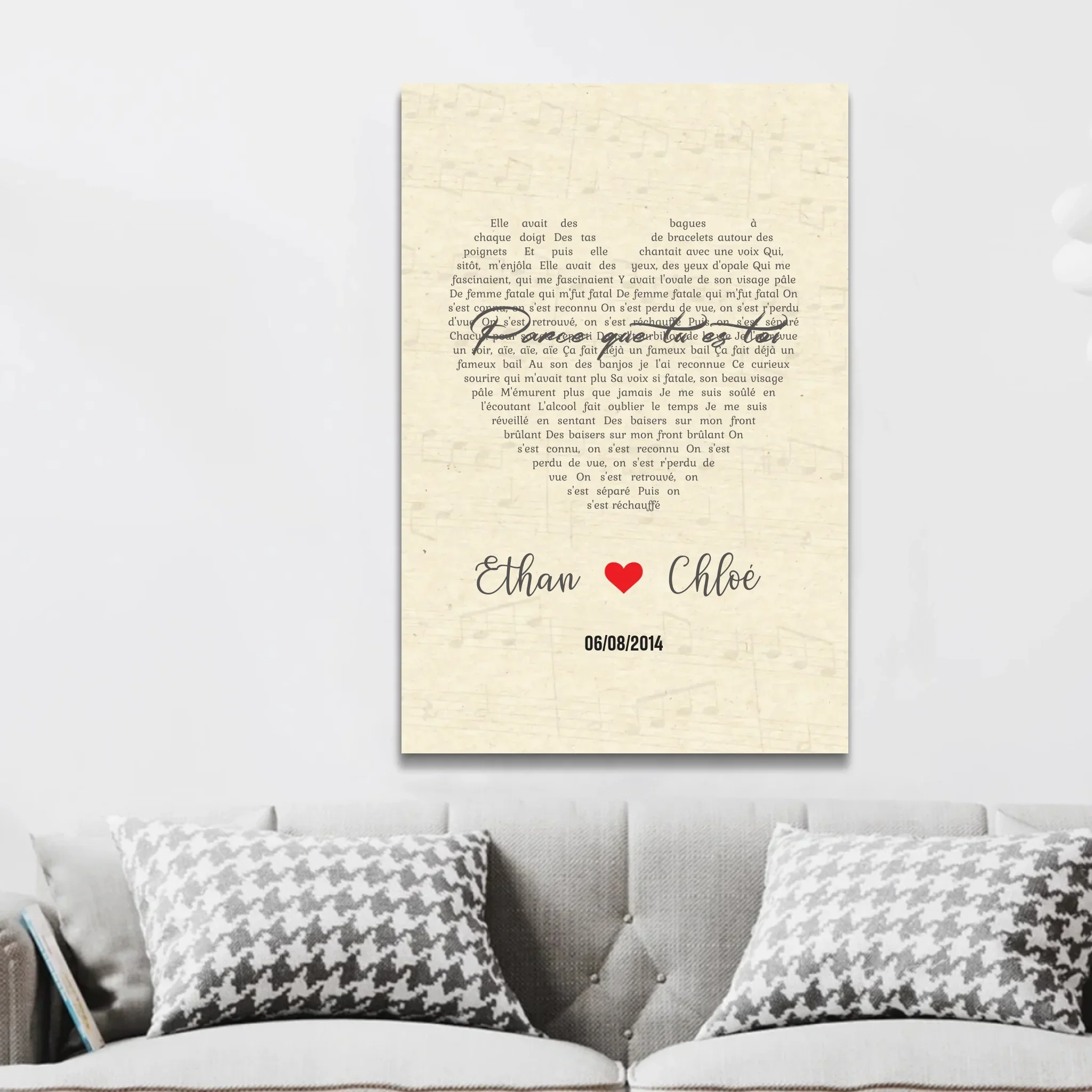 Toile personnalisée – Chanson personnalisée en forme de cœur-verticale - Image 2