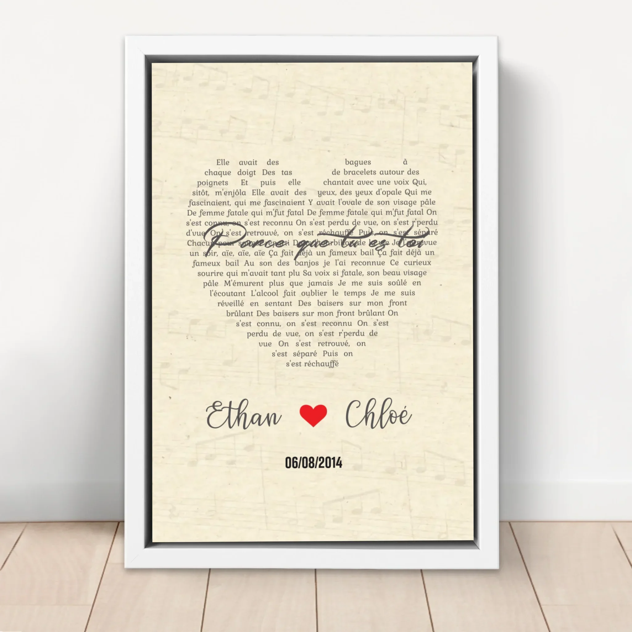 Toile personnalisée – Chanson personnalisée en forme de cœur-verticale - Image 6