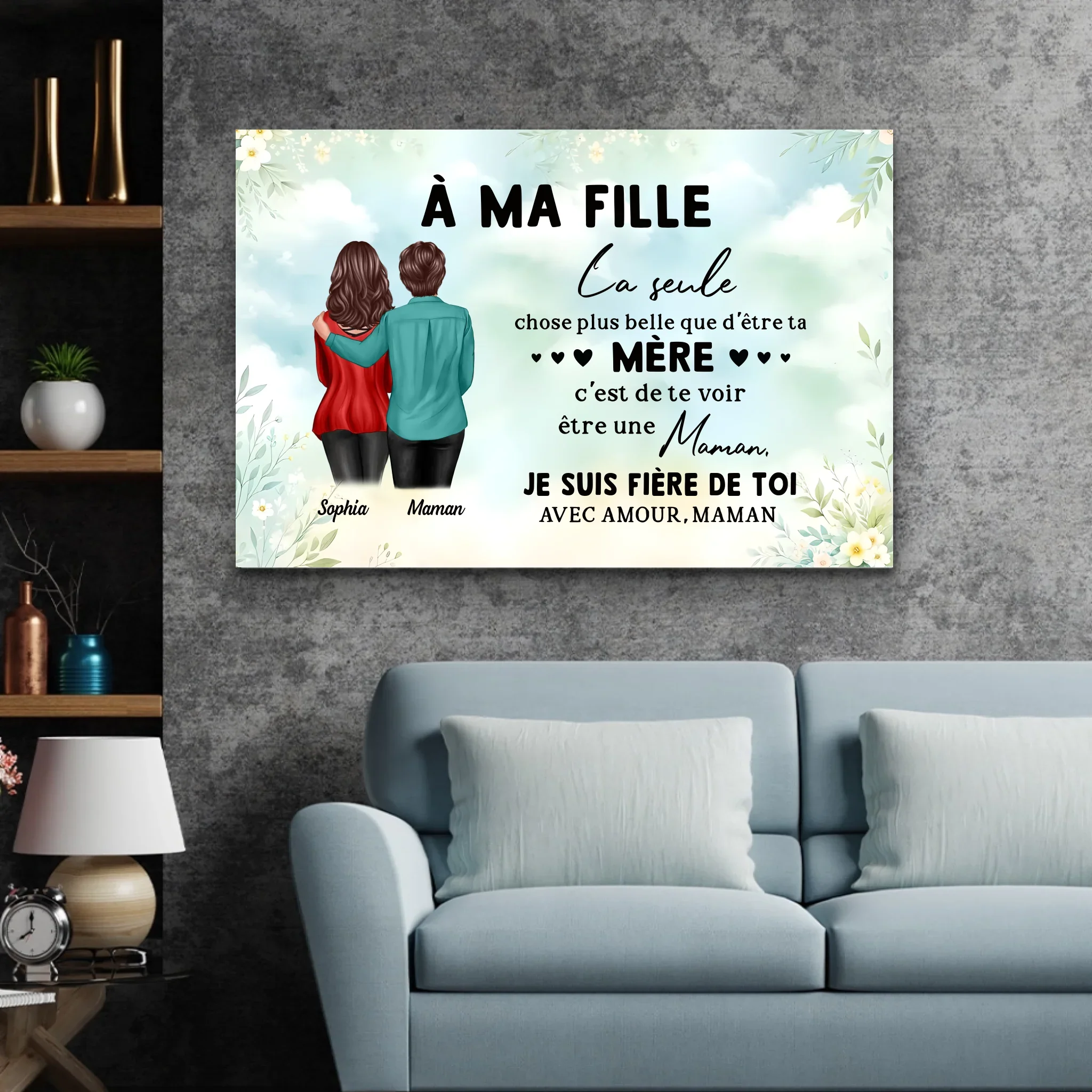 Toile personnalisée "De maman à fille – Cadeau pour la fête des mères" - Image 3