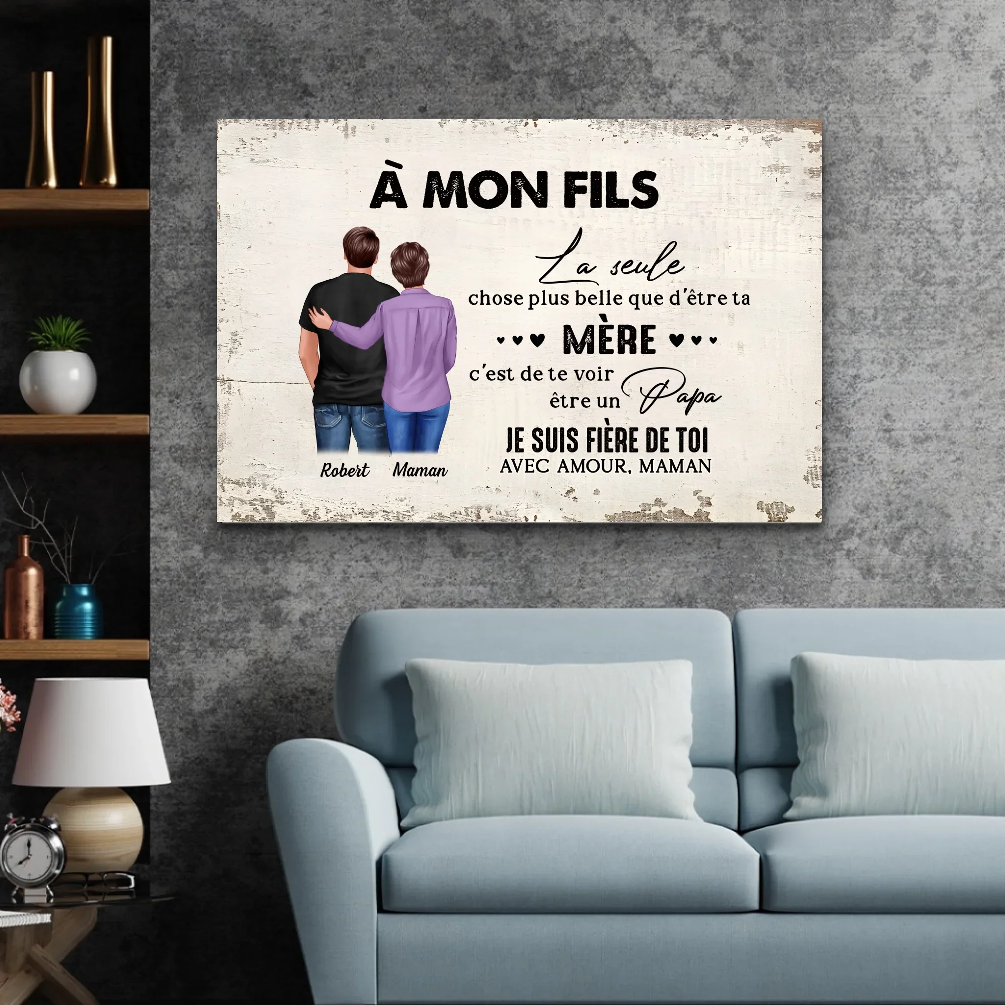Toile personnalisée "De mère en fils - cadeau pour la fête des pères" - Image 3