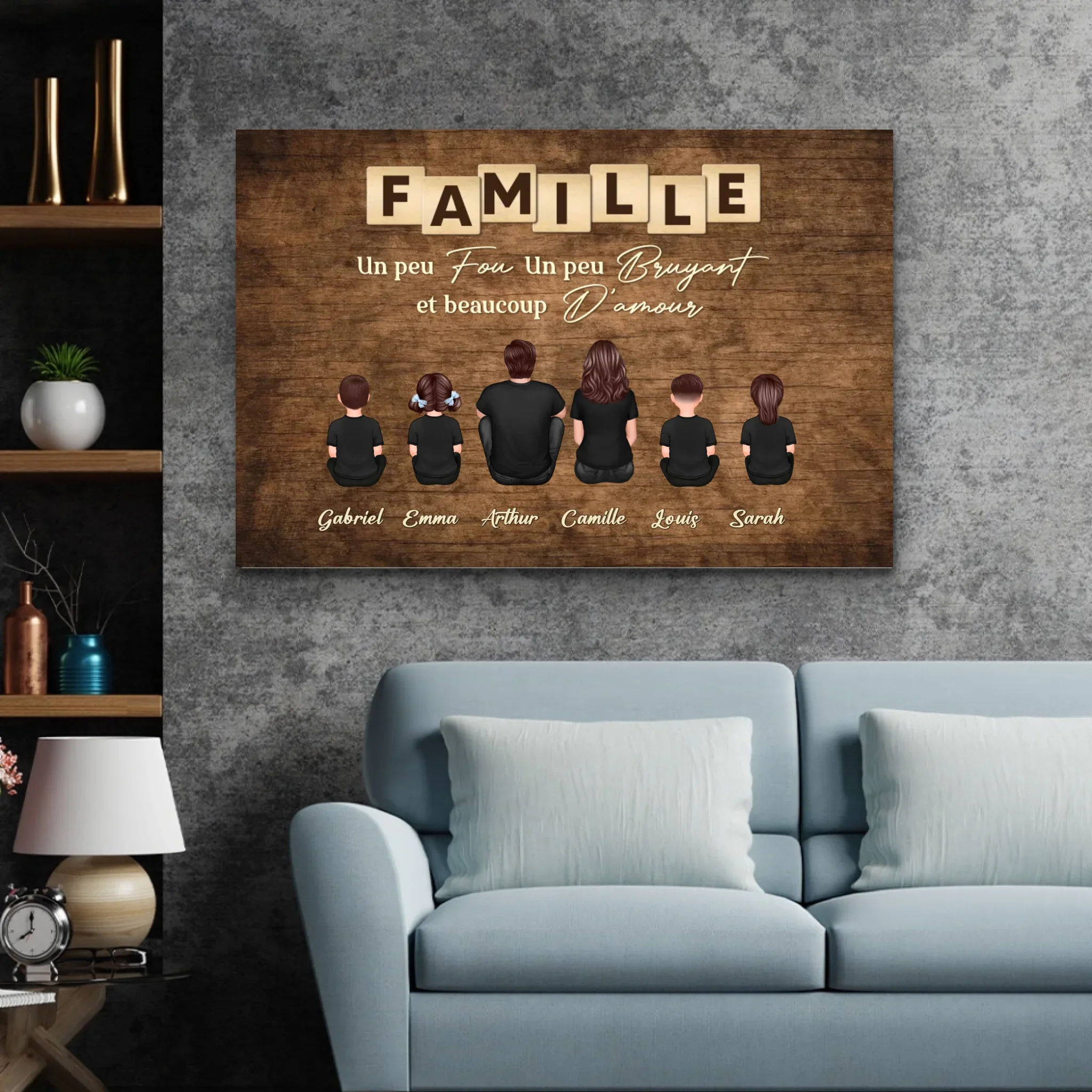 Toile personnalisée "Famille, folie, bruit et beaucoup d'amour" - Image 3