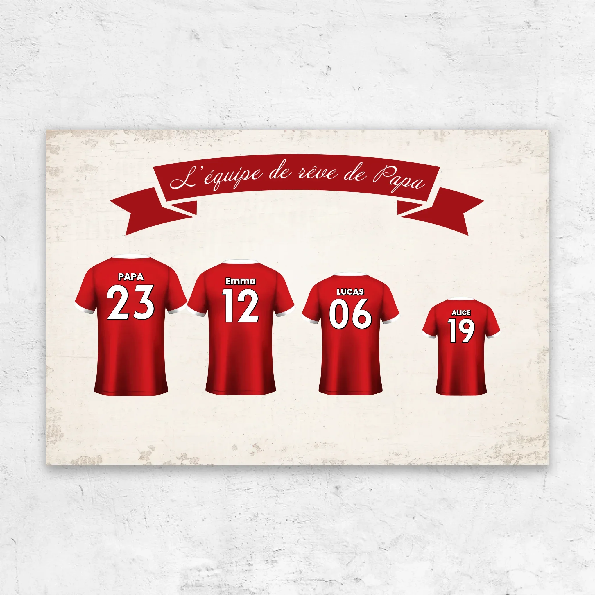 Toile personnalisée "L'équipe de foot de papa avec maillot personnalisable"