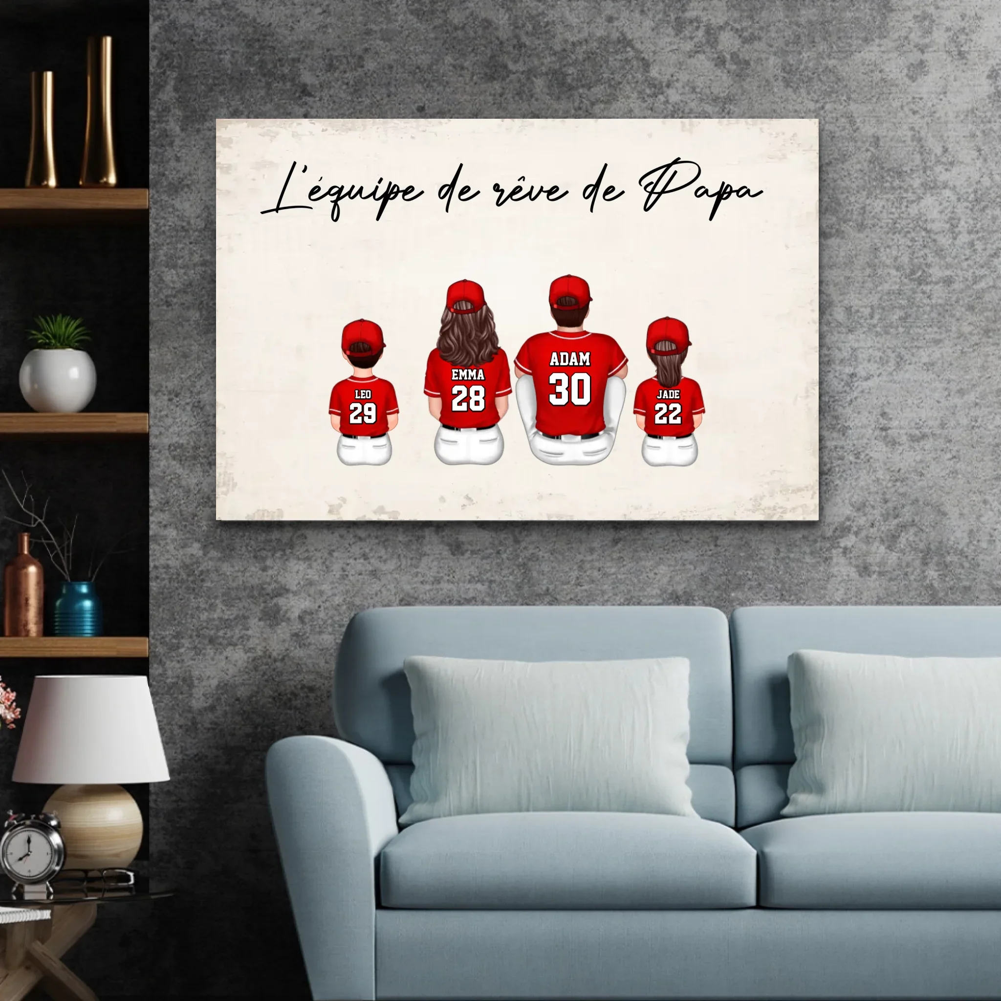 Toile personnalisée "L'équipe de rêve de Papa - Baseball" - Image 3