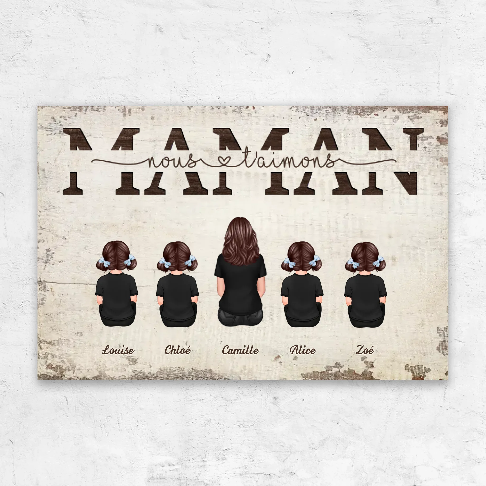 Toile personnalisée "Maman, nous t'aimons - Avec les membres de la famille"