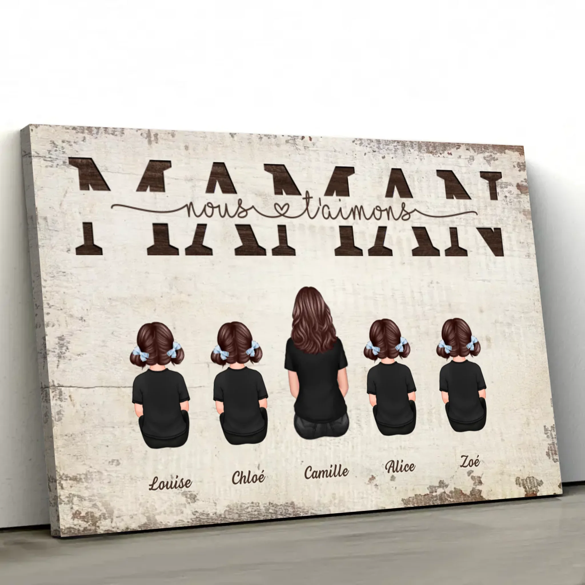 Toile personnalisée "Maman, nous t'aimons - Avec les membres de la famille" - Image 2