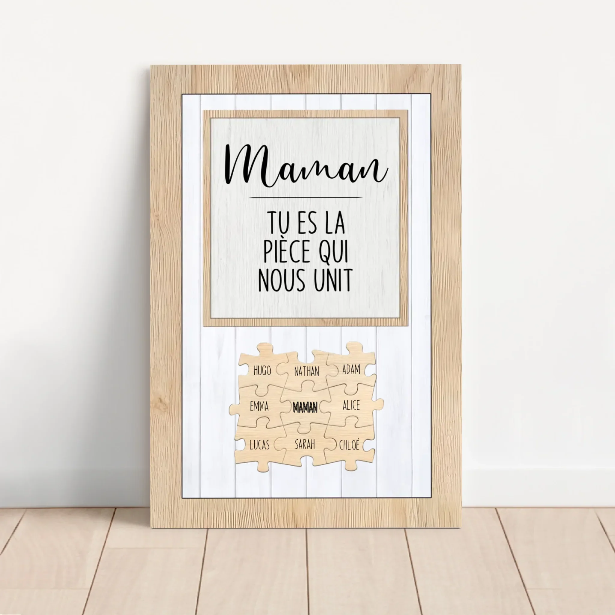Toile personnalisée – Maman, tu es la pièce du puzzle qui nous unit