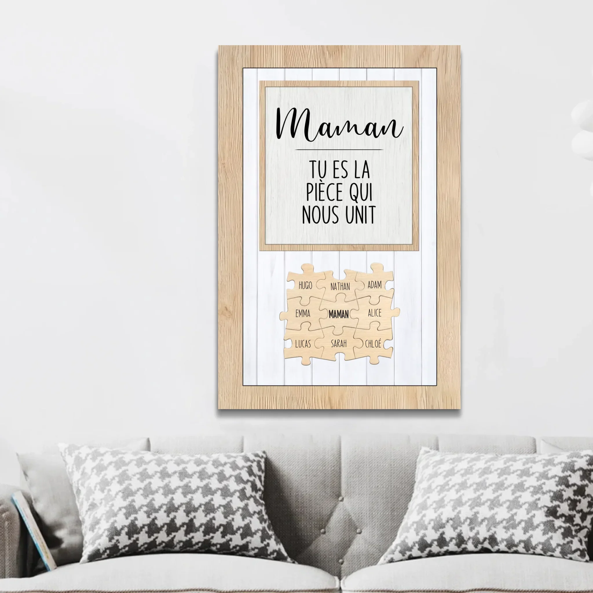 Toile personnalisée – Maman, tu es la pièce du puzzle qui nous unit - Image 2