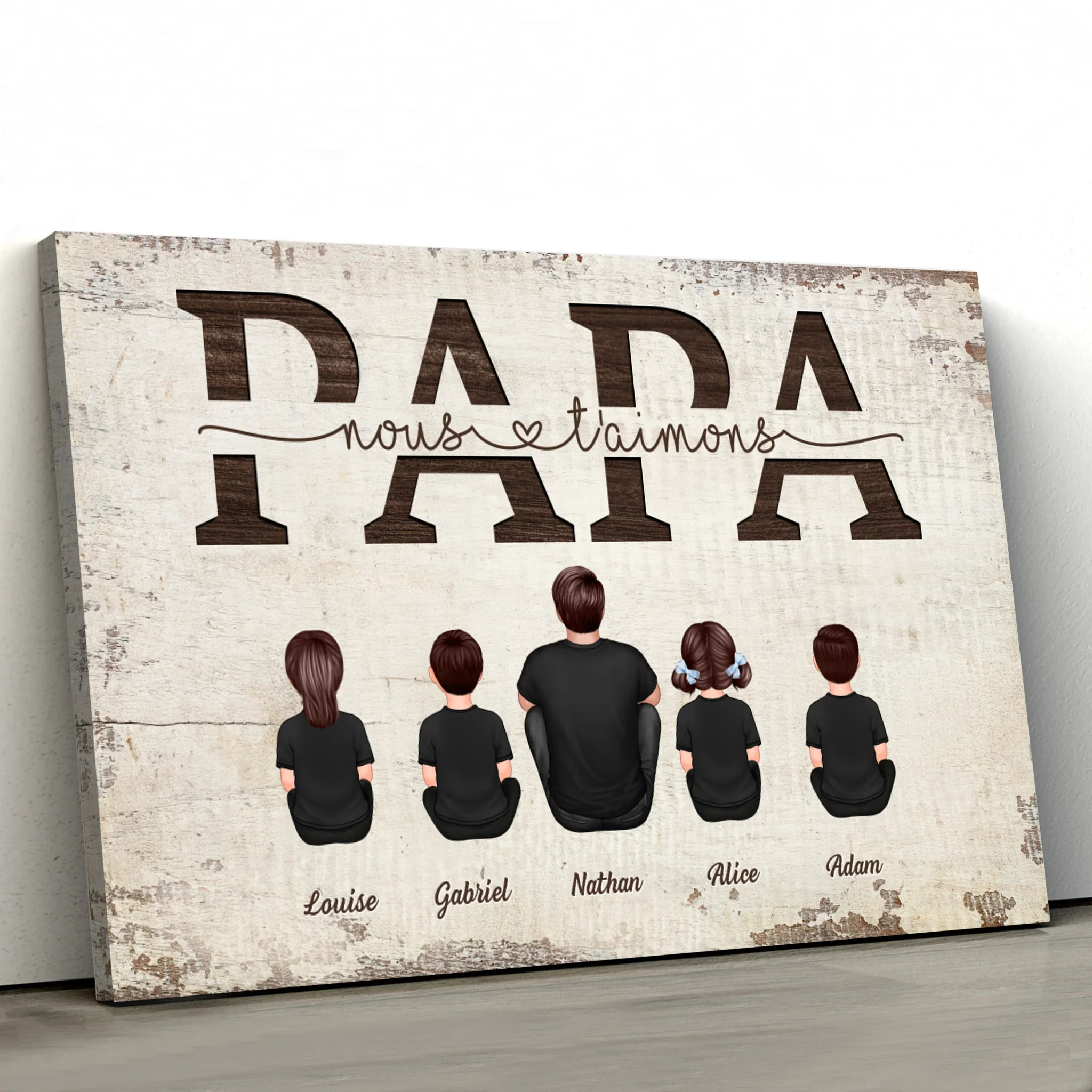 Toile personnalisée "Papa, nous t'aimons - Avec les membres de la famille" - Image 2