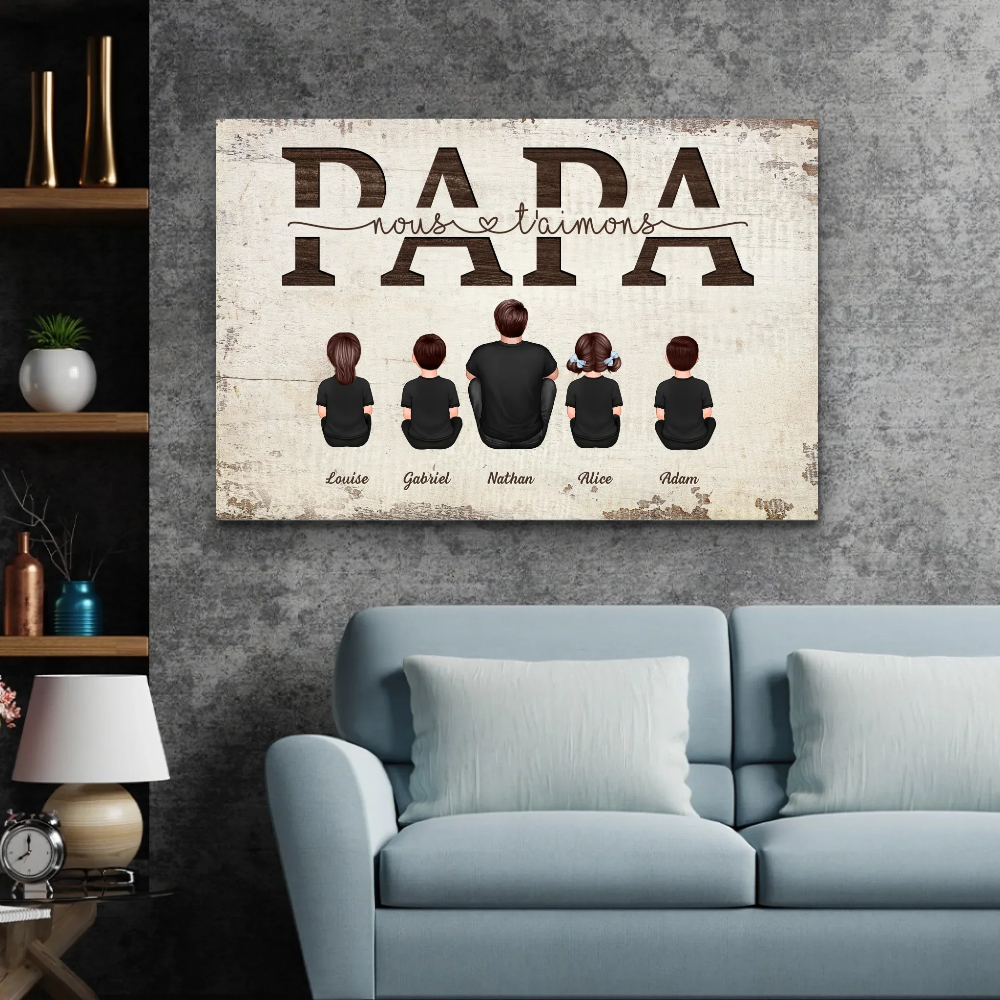 Toile personnalisée "Papa, nous t'aimons - Avec les membres de la famille" - Image 3