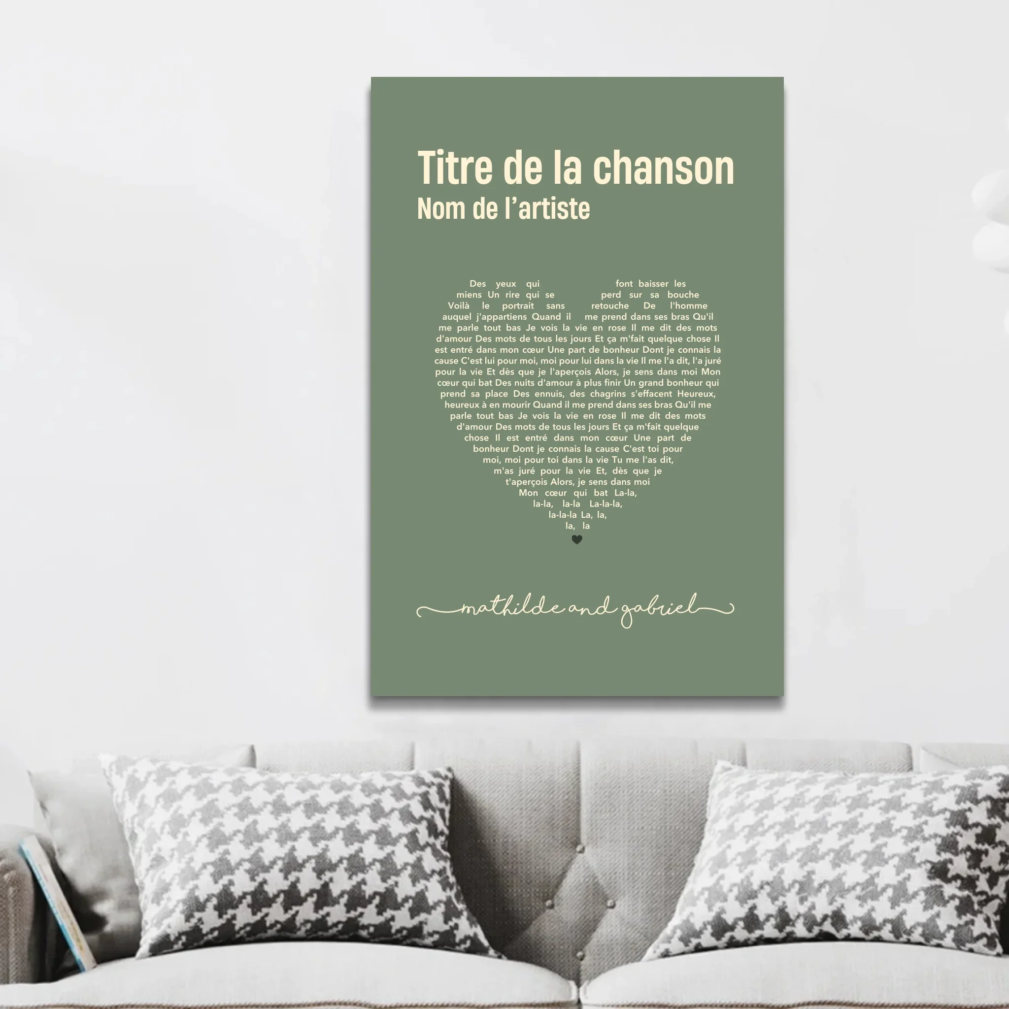 Toile personnalisée – Paroles de chanson en forme de cœur - Image 2