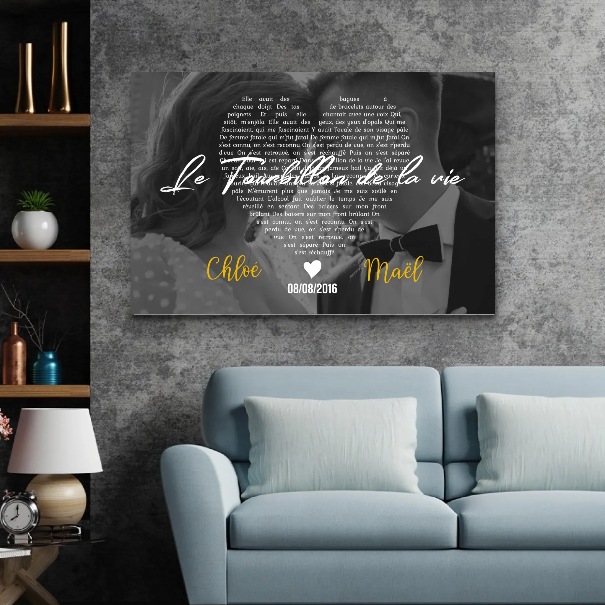 Toile personnalisée – Paroles de chanson en noir et blanc en forme de cœur - Image 3