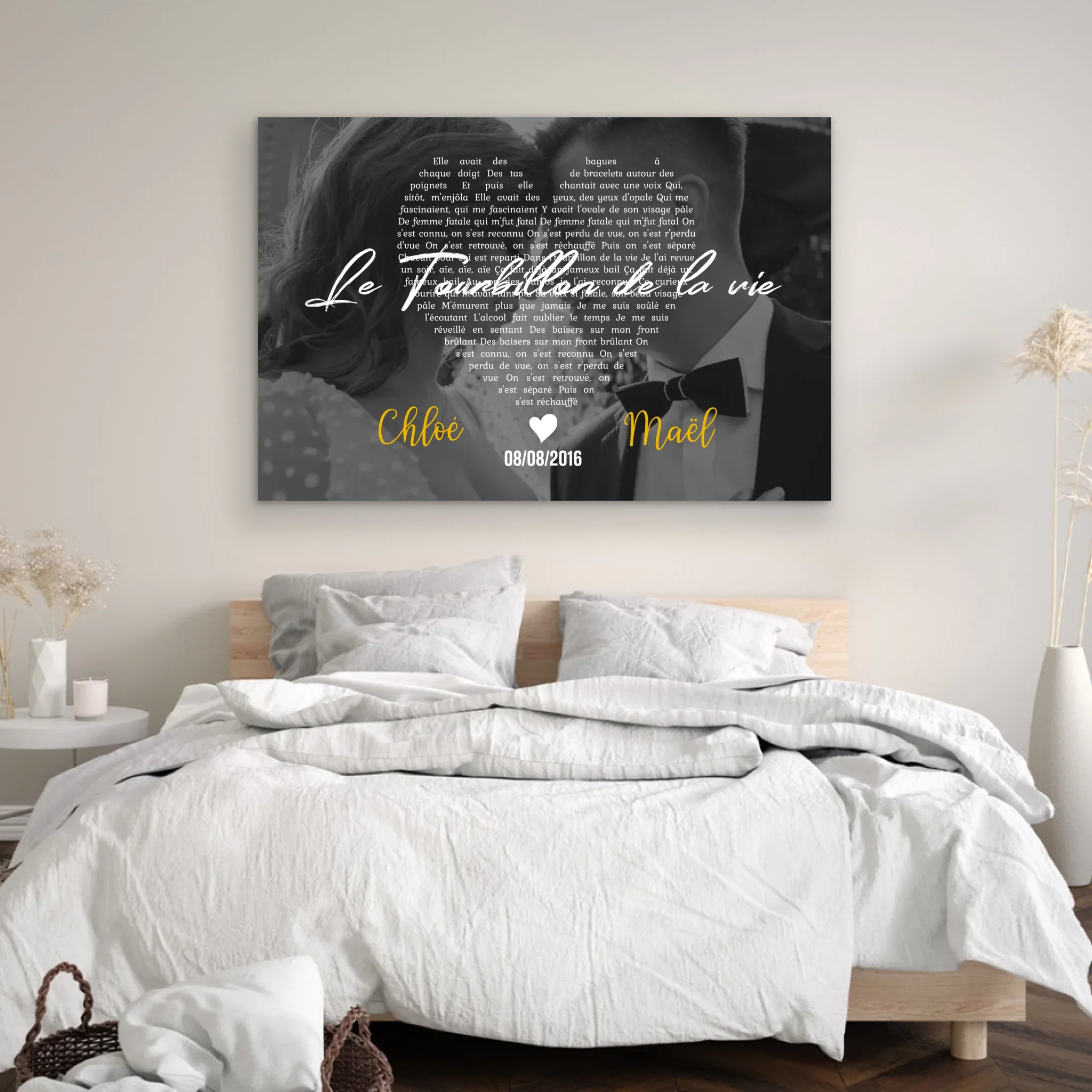 Toile personnalisée – Paroles de chanson en noir et blanc en forme de cœur - Image 4