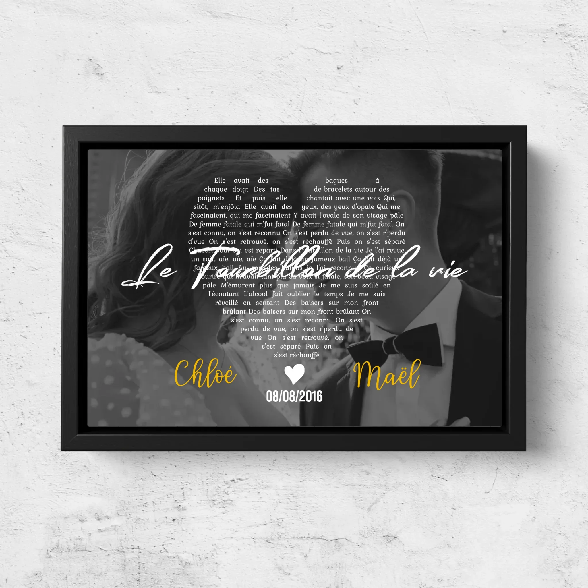 Toile personnalisée – Paroles de chanson en noir et blanc en forme de cœur - Image 5