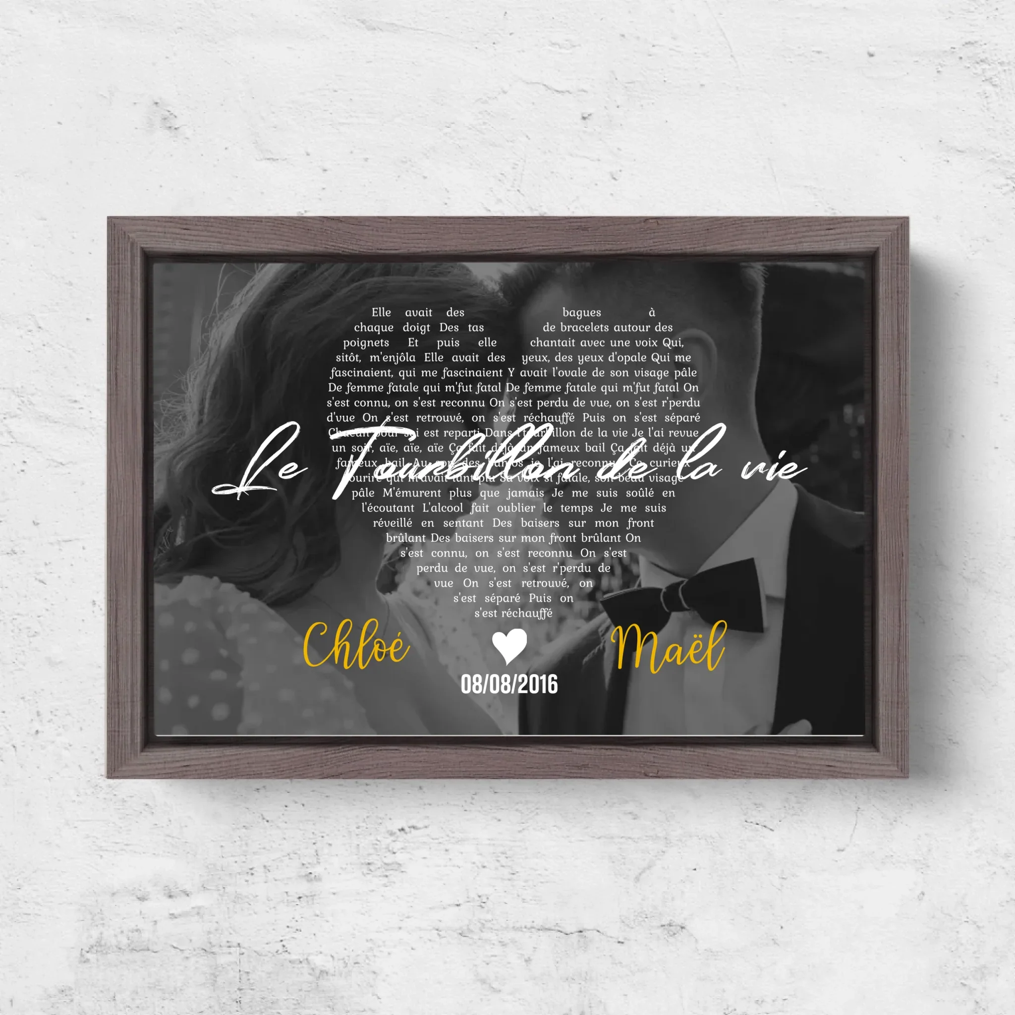 Toile personnalisée – Paroles de chanson en noir et blanc en forme de cœur - Image 6