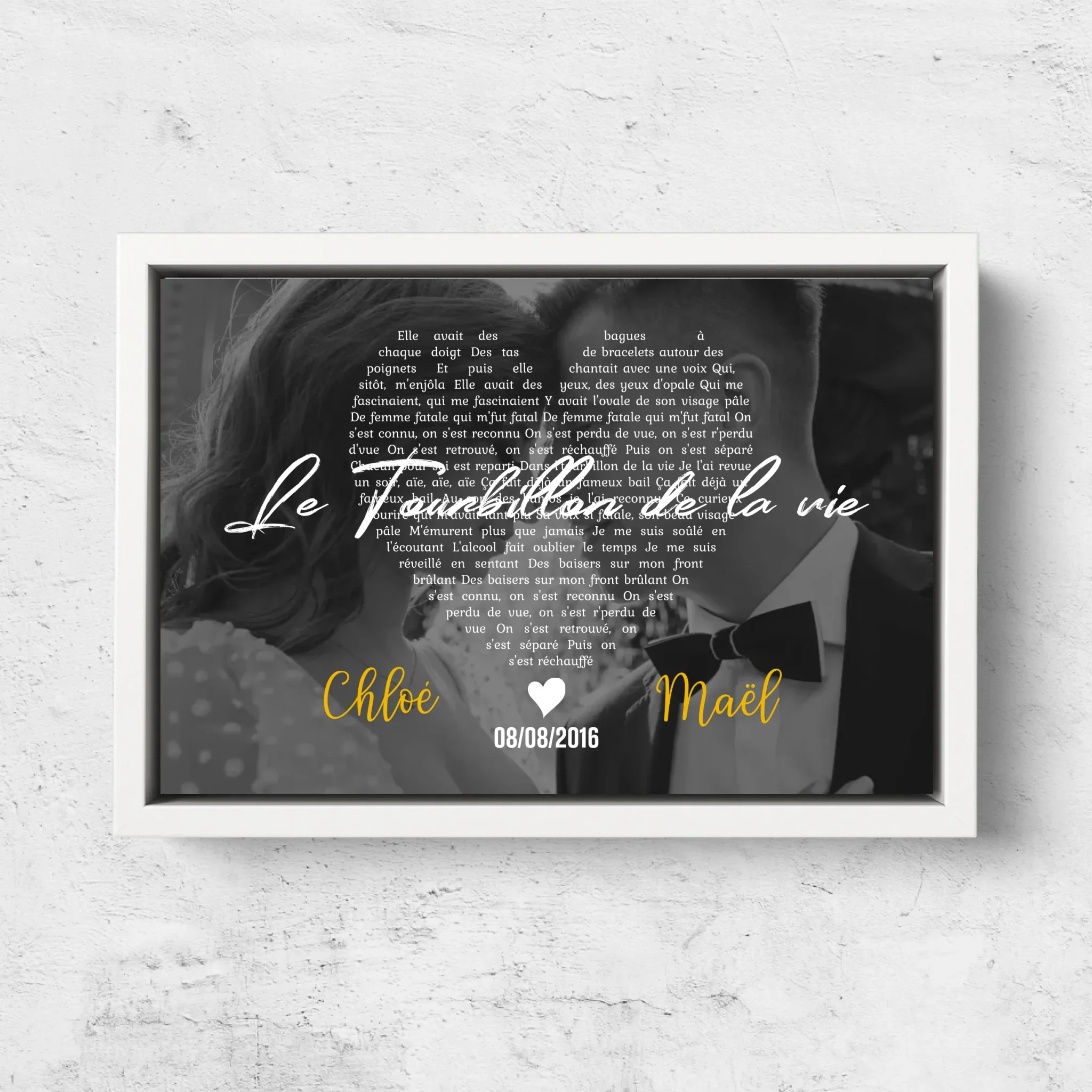 Toile personnalisée – Paroles de chanson en noir et blanc en forme de cœur - Image 7
