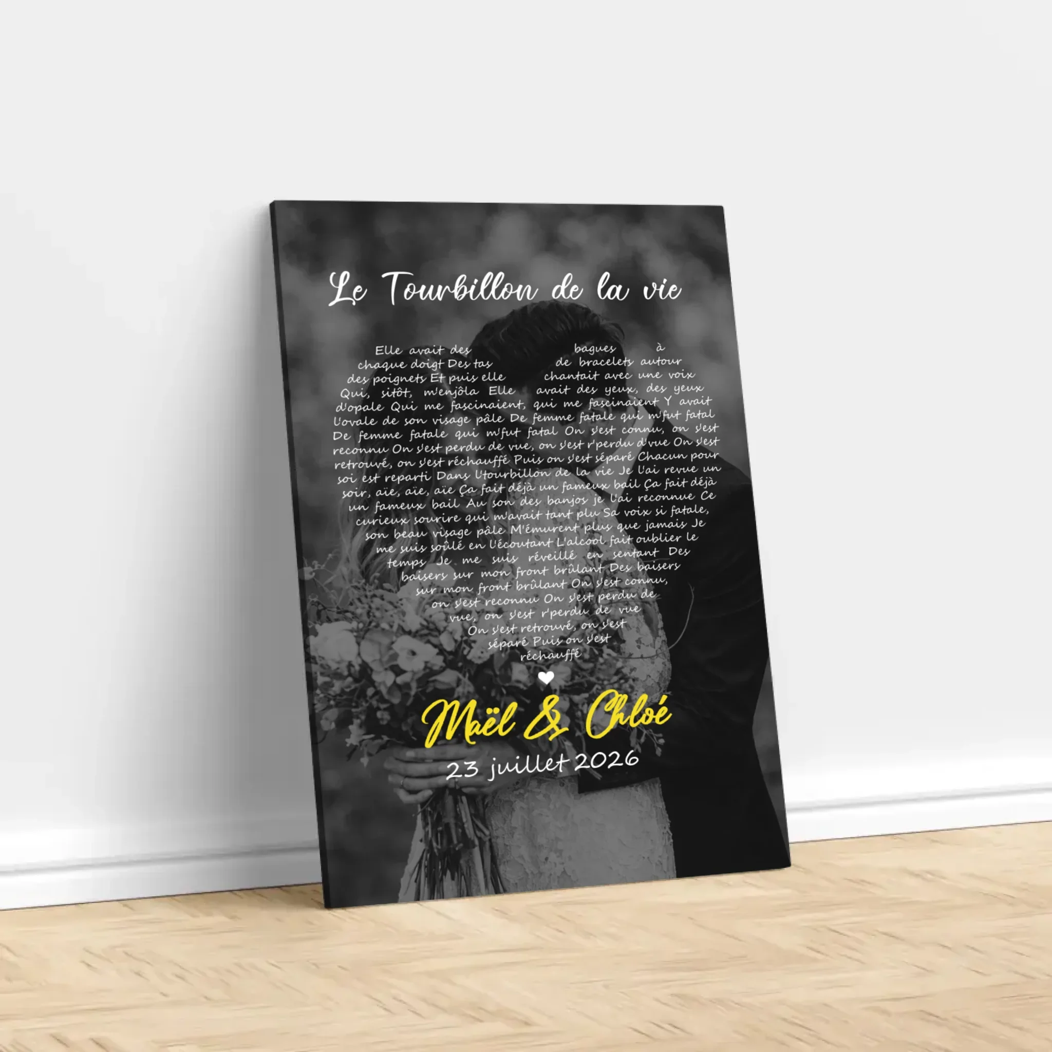Toile personnalisée – Paroles de chanson en noir et blanc en forme de cœur-Vertical - Image 3