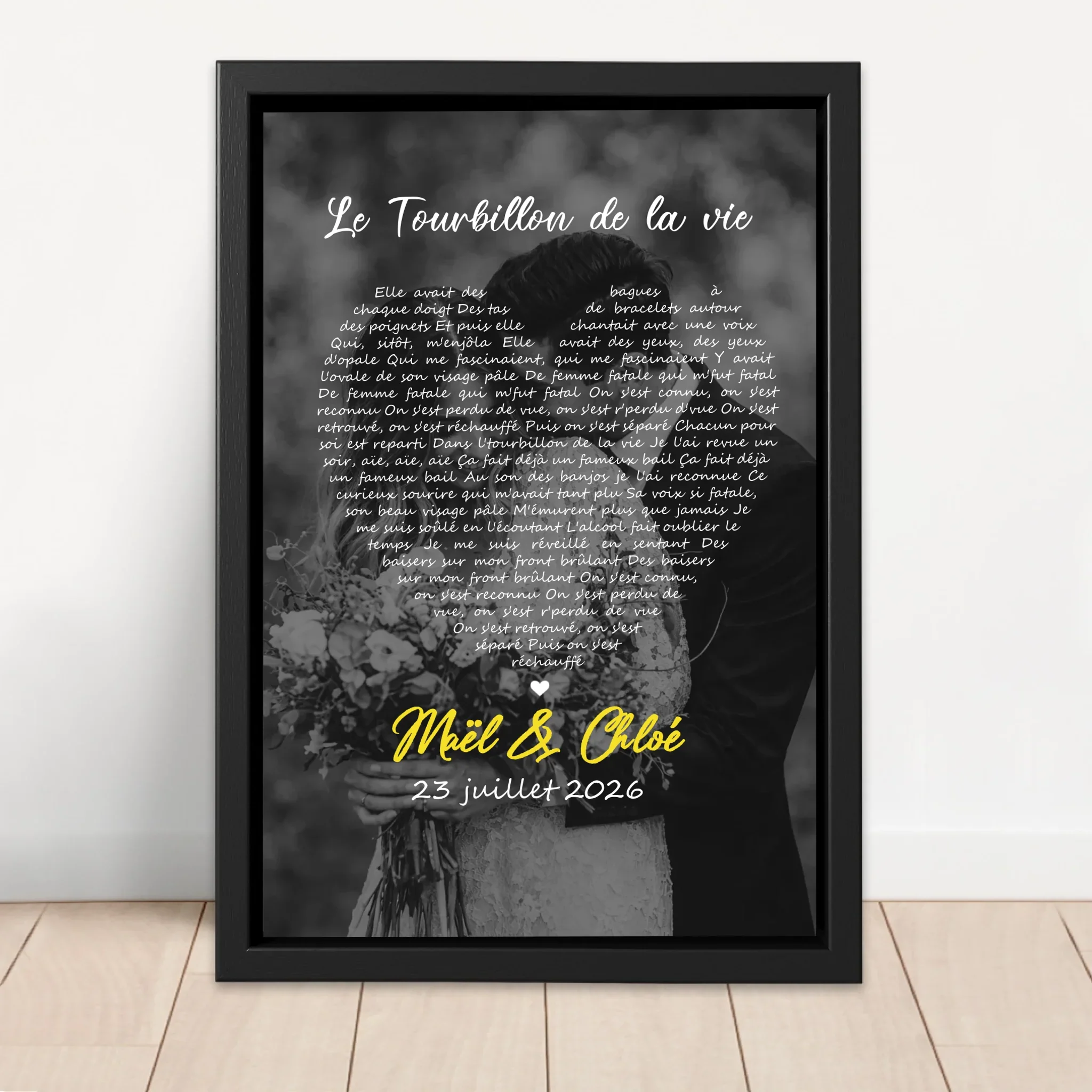 Toile personnalisée – Paroles de chanson en noir et blanc en forme de cœur-Vertical - Image 4