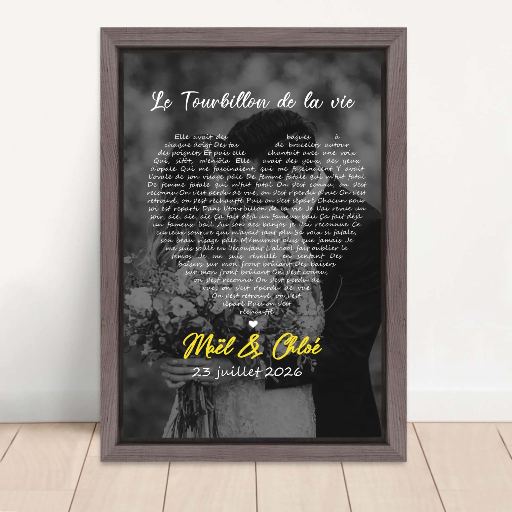 Toile personnalisée – Paroles de chanson en noir et blanc en forme de cœur-Vertical - Image 5
