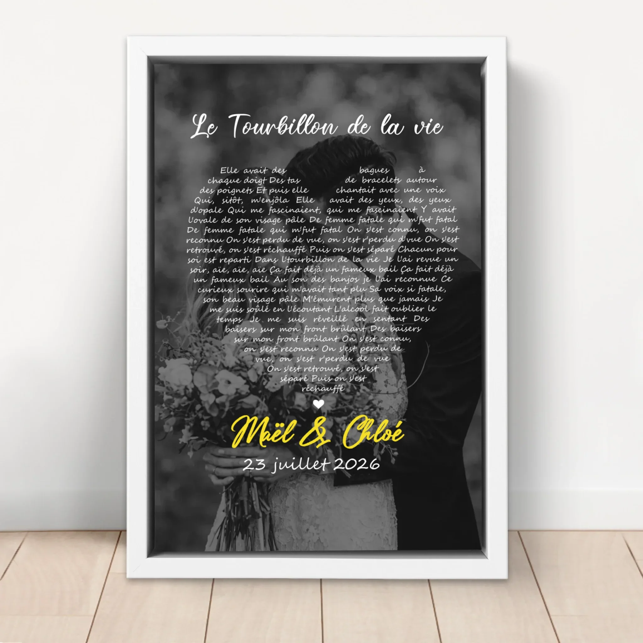 Toile personnalisée – Paroles de chanson en noir et blanc en forme de cœur-Vertical - Image 6