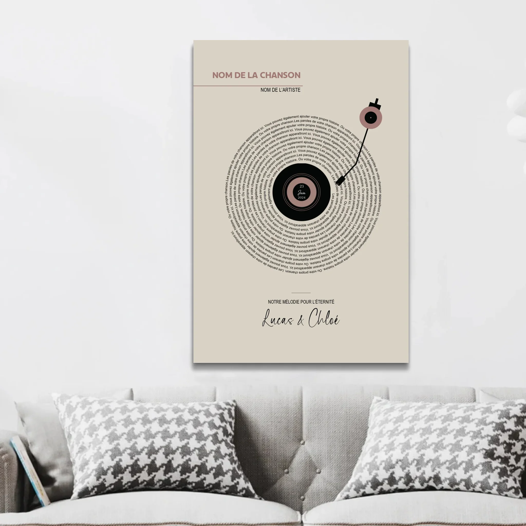 Toile personnalisée – Paroles de chansons vinyle rétro - Image 2
