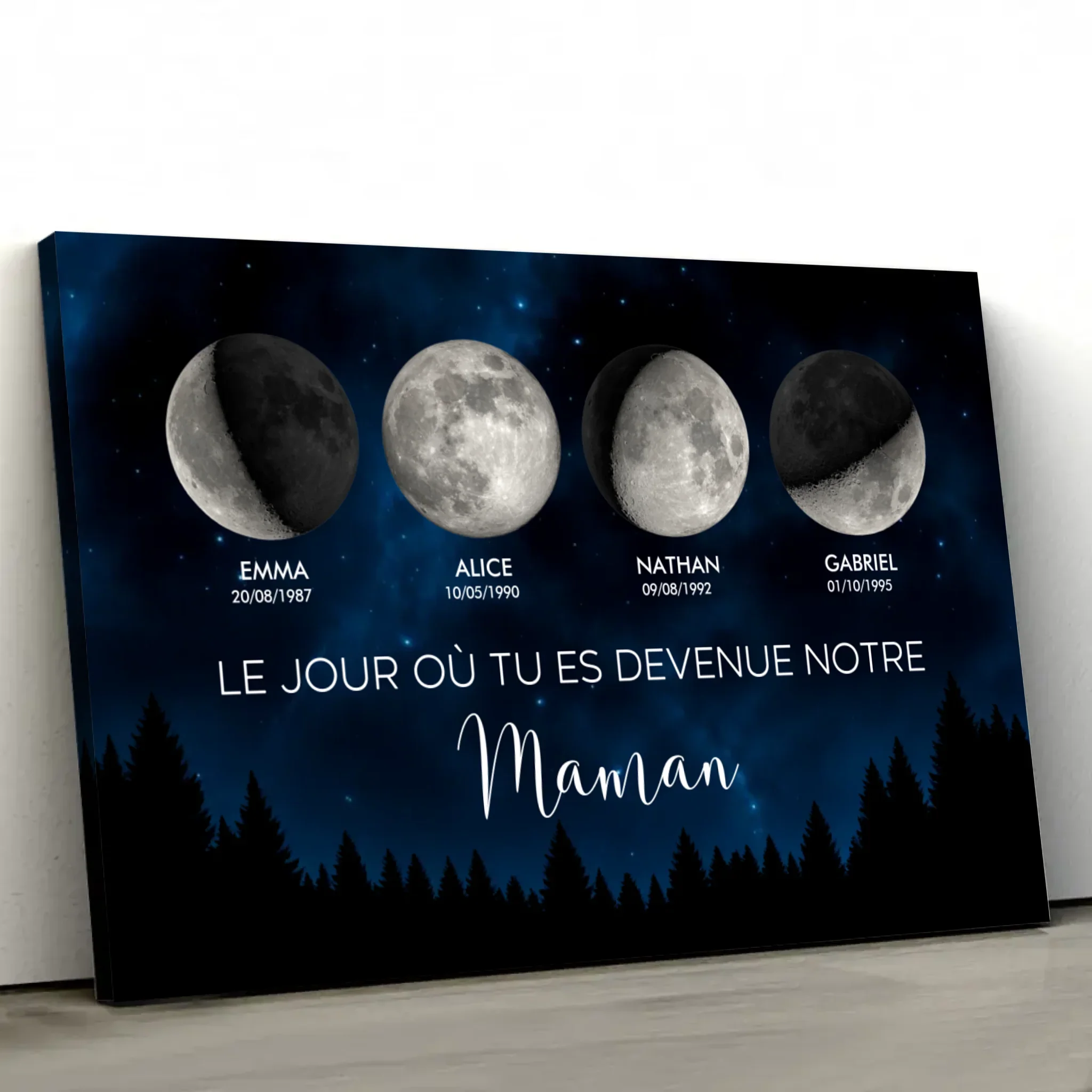 Toile personnalisée "Phase de lune - Les jours où tu es devenue notre maman" - Image 2