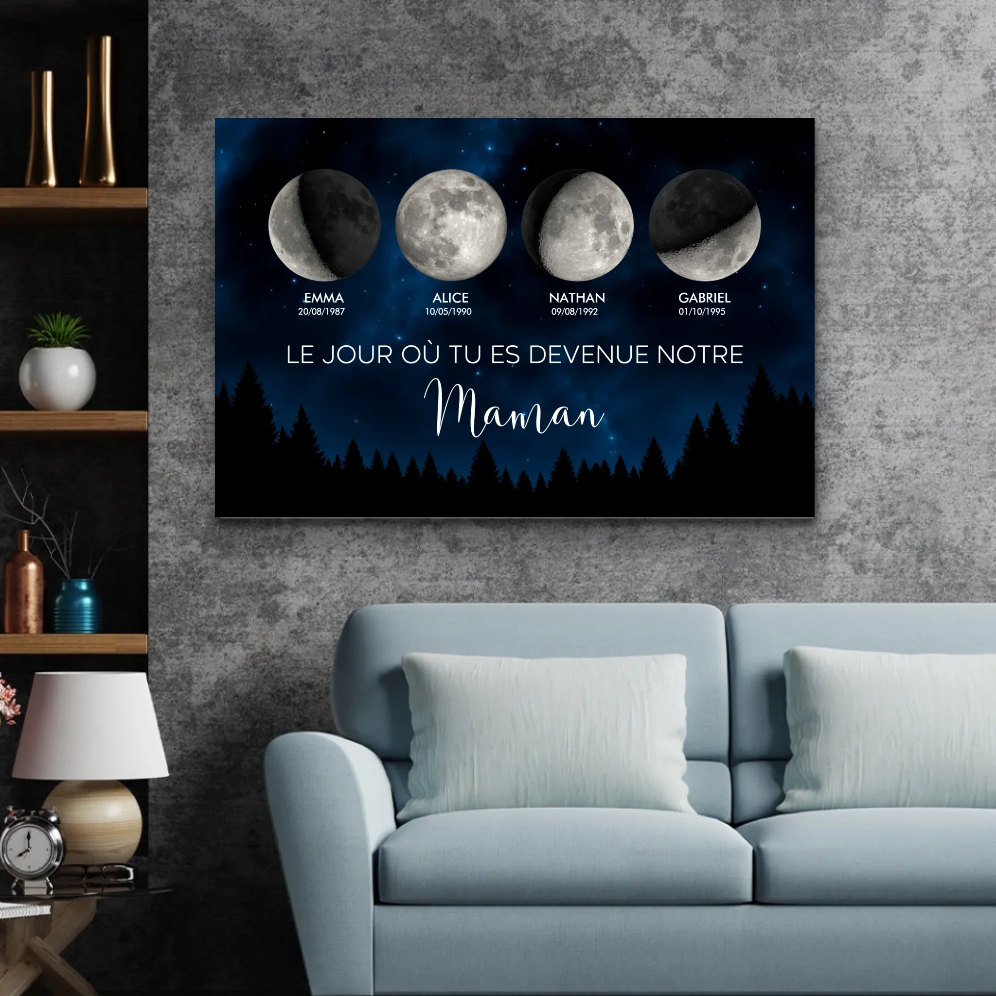 Toile personnalisée "Phase de lune - Les jours où tu es devenue notre maman" - Image 3