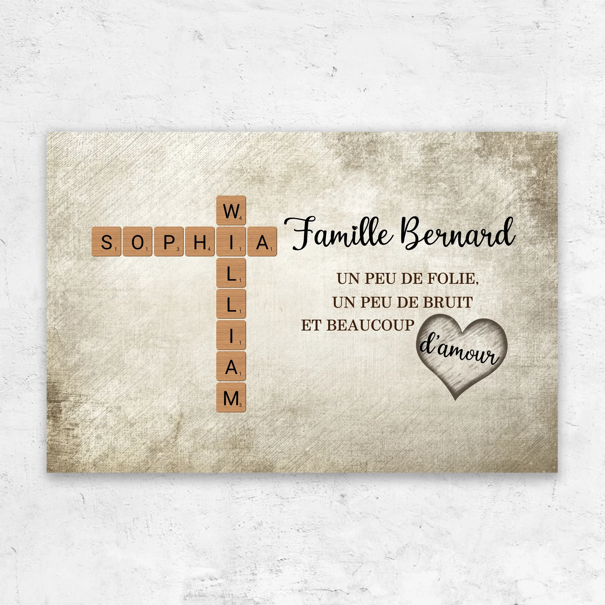 Toile personnalisée “Un peu de folie, un peu de bruit et beaucoup d'amour - Mots croisés”
