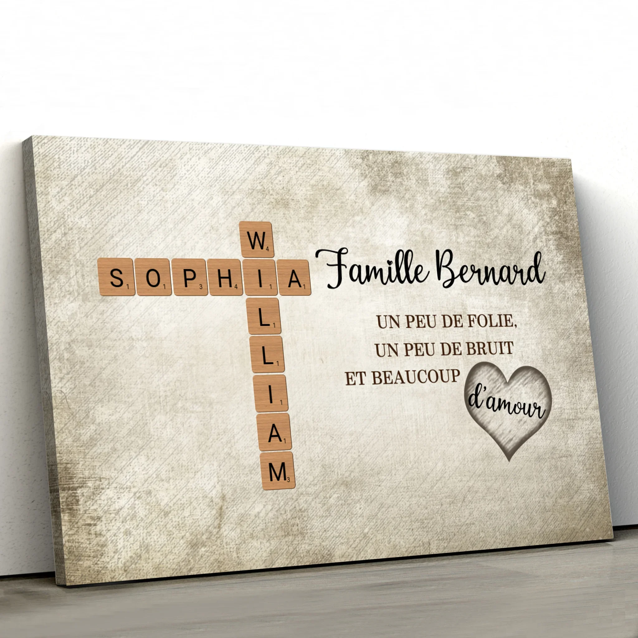 Toile personnalisée “Un peu de folie, un peu de bruit et beaucoup d'amour - Mots croisés” - Image 2