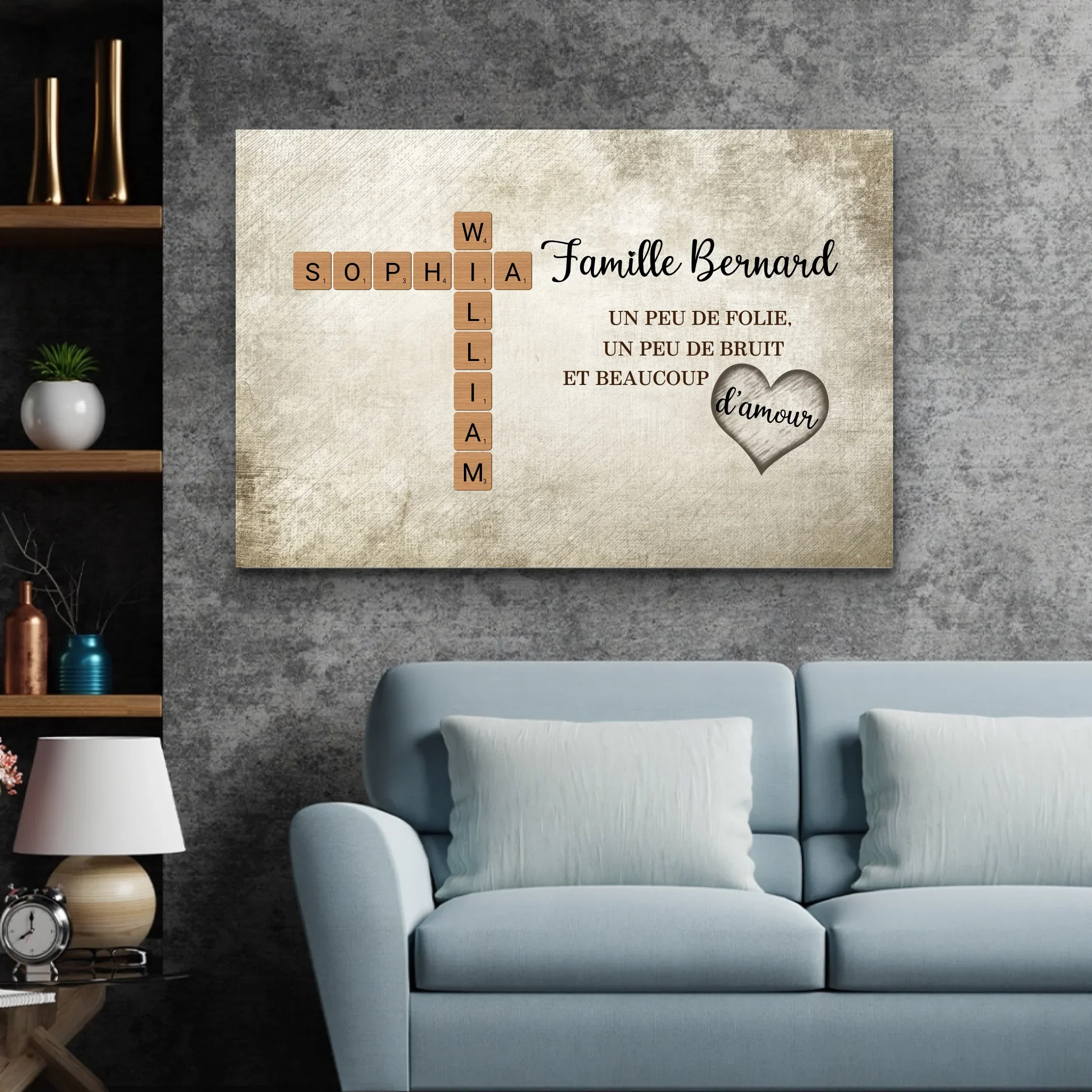 Toile personnalisée “Un peu de folie, un peu de bruit et beaucoup d'amour - Mots croisés” - Image 3