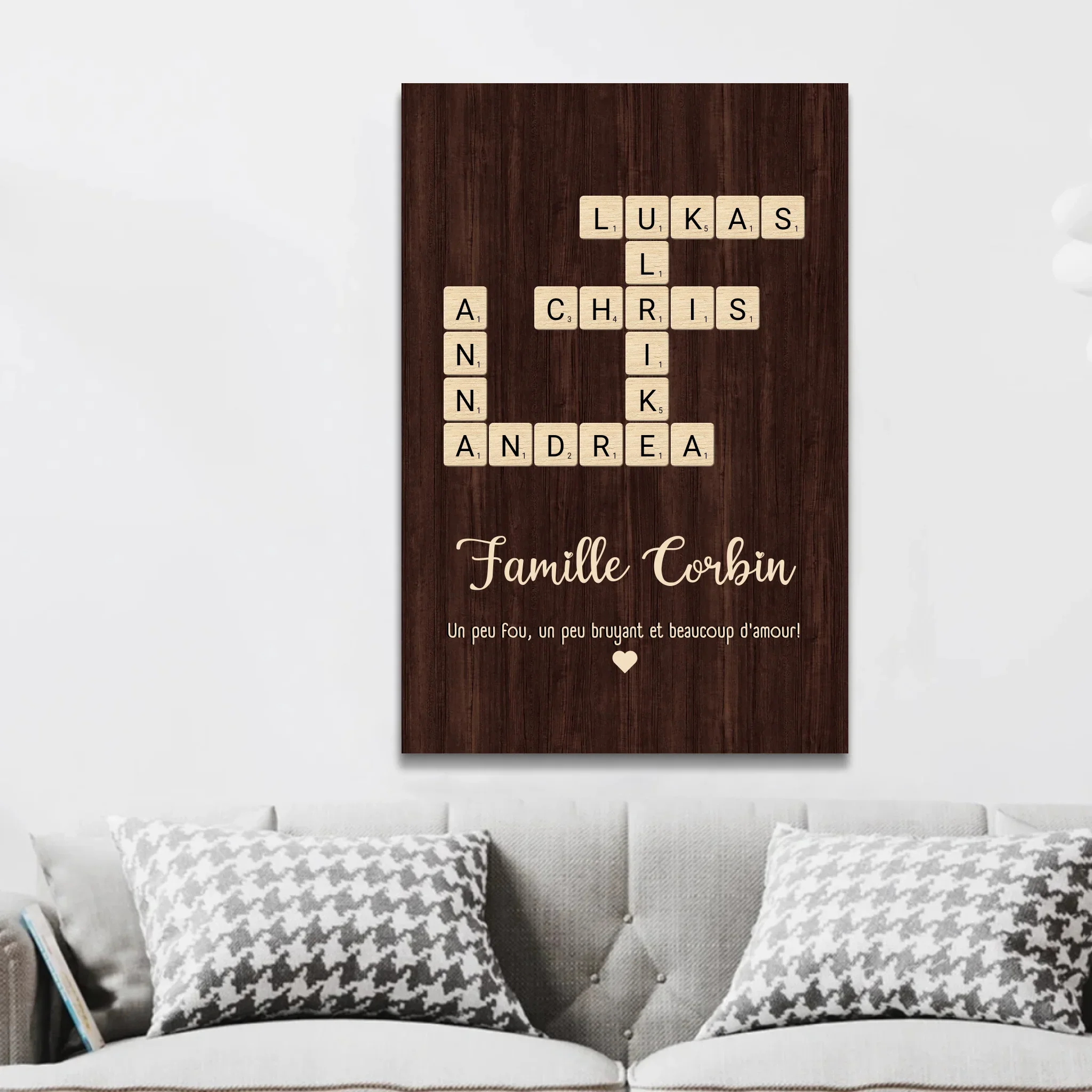Toile personnalisée “Un peu de folie, un peu de bruit et beaucoup d'amour - Mots croisés verticaux” - Image 2