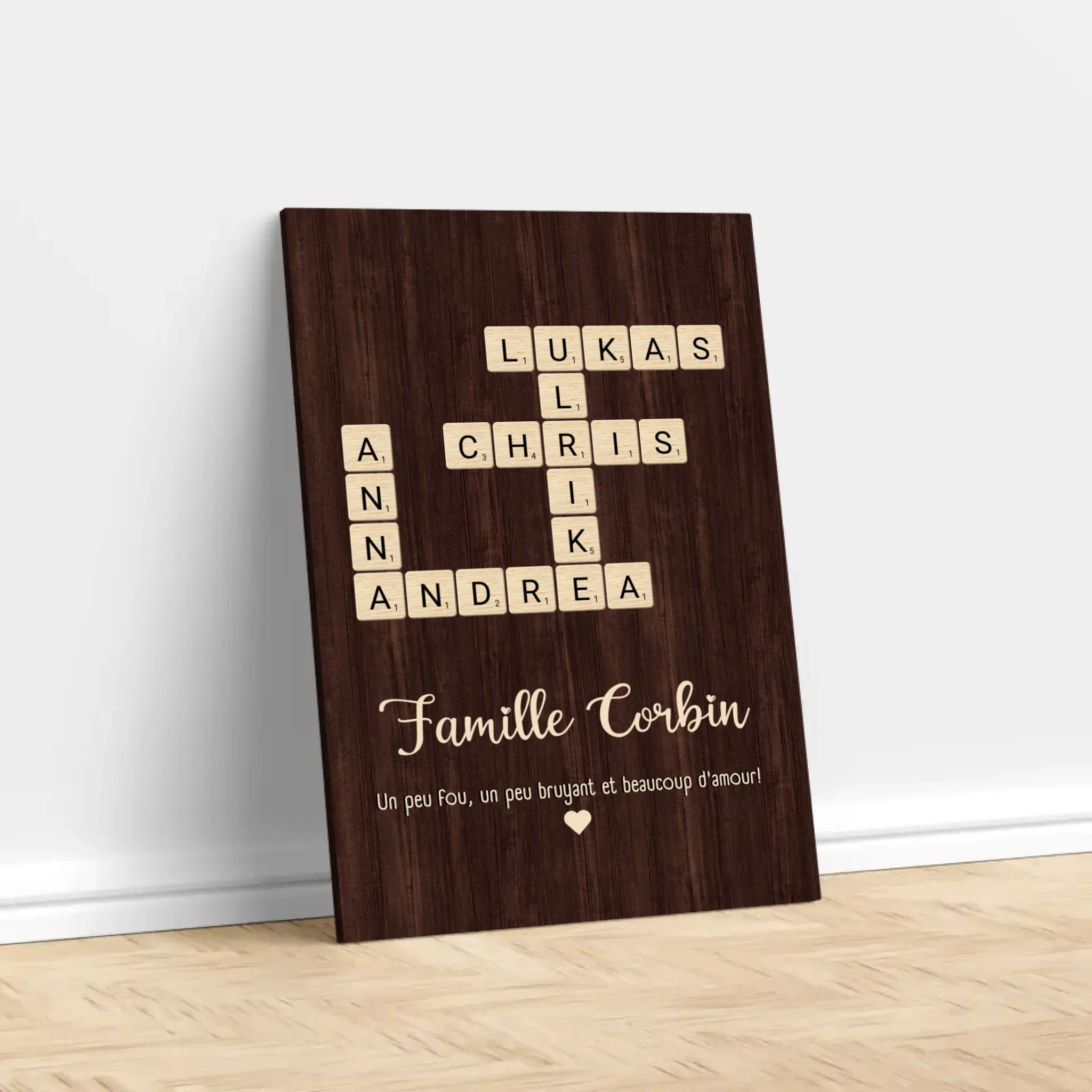 Toile personnalisée “Un peu de folie, un peu de bruit et beaucoup d'amour - Mots croisés verticaux” - Image 3